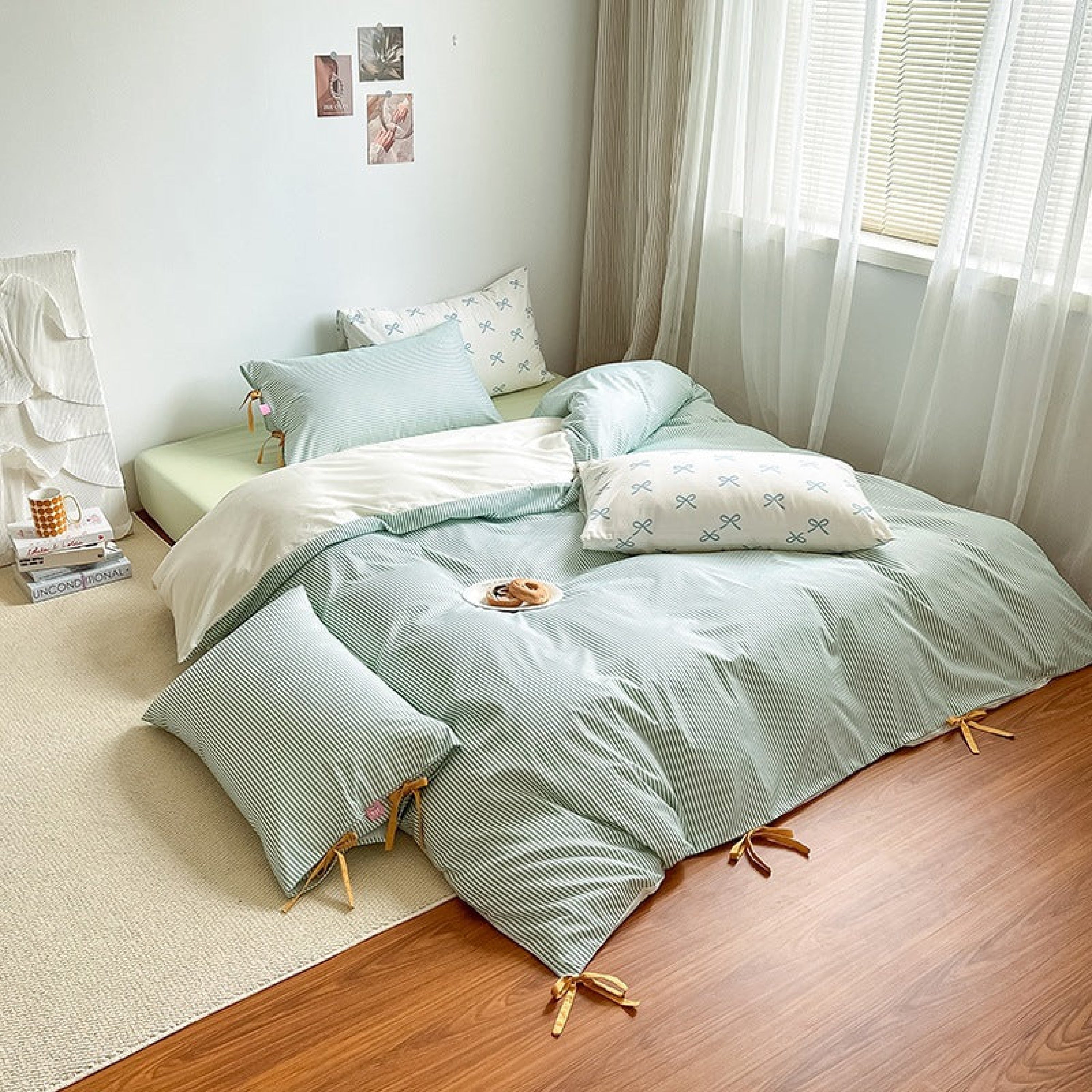 Sweet Bow Striped Bedding Set - Pink