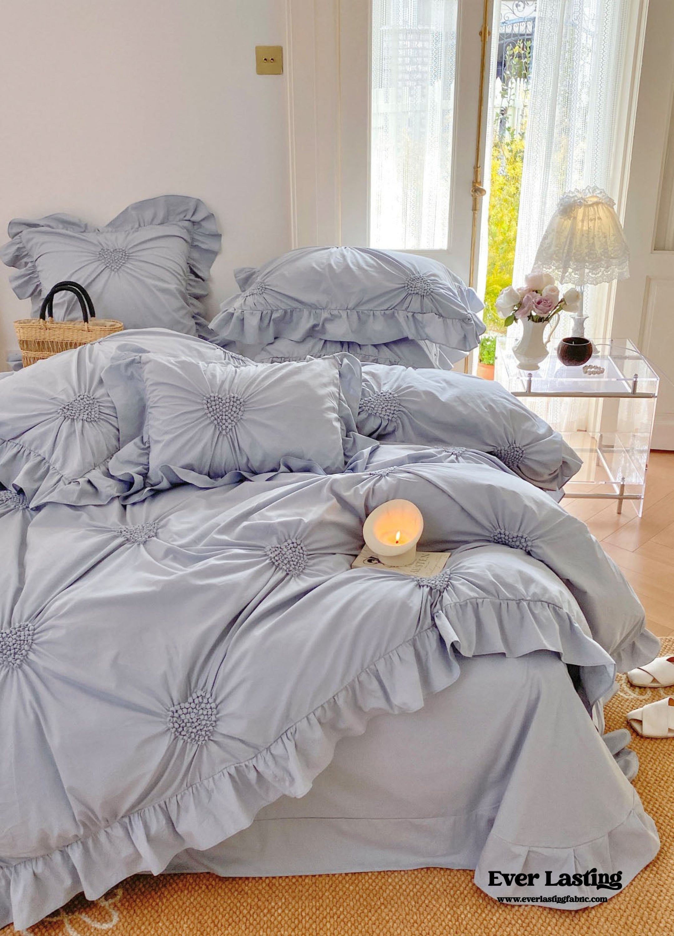 Sweet Heart Embroidered Ruffle Bedding Bundle