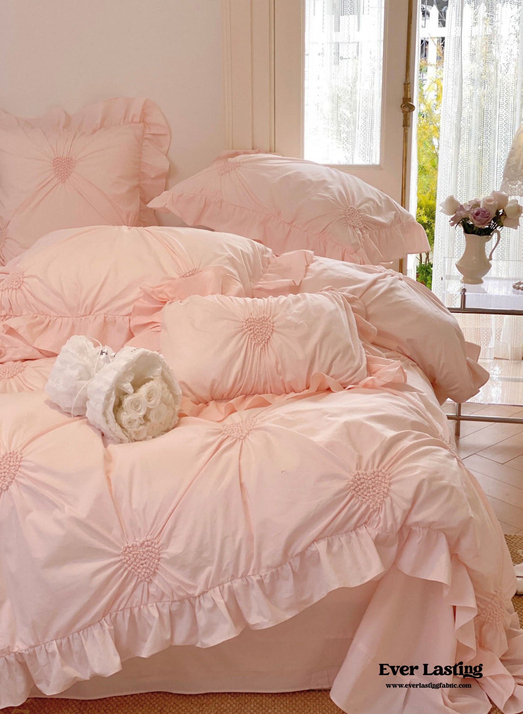 Sweet Heart Embroidered Ruffle Bedding Bundle
