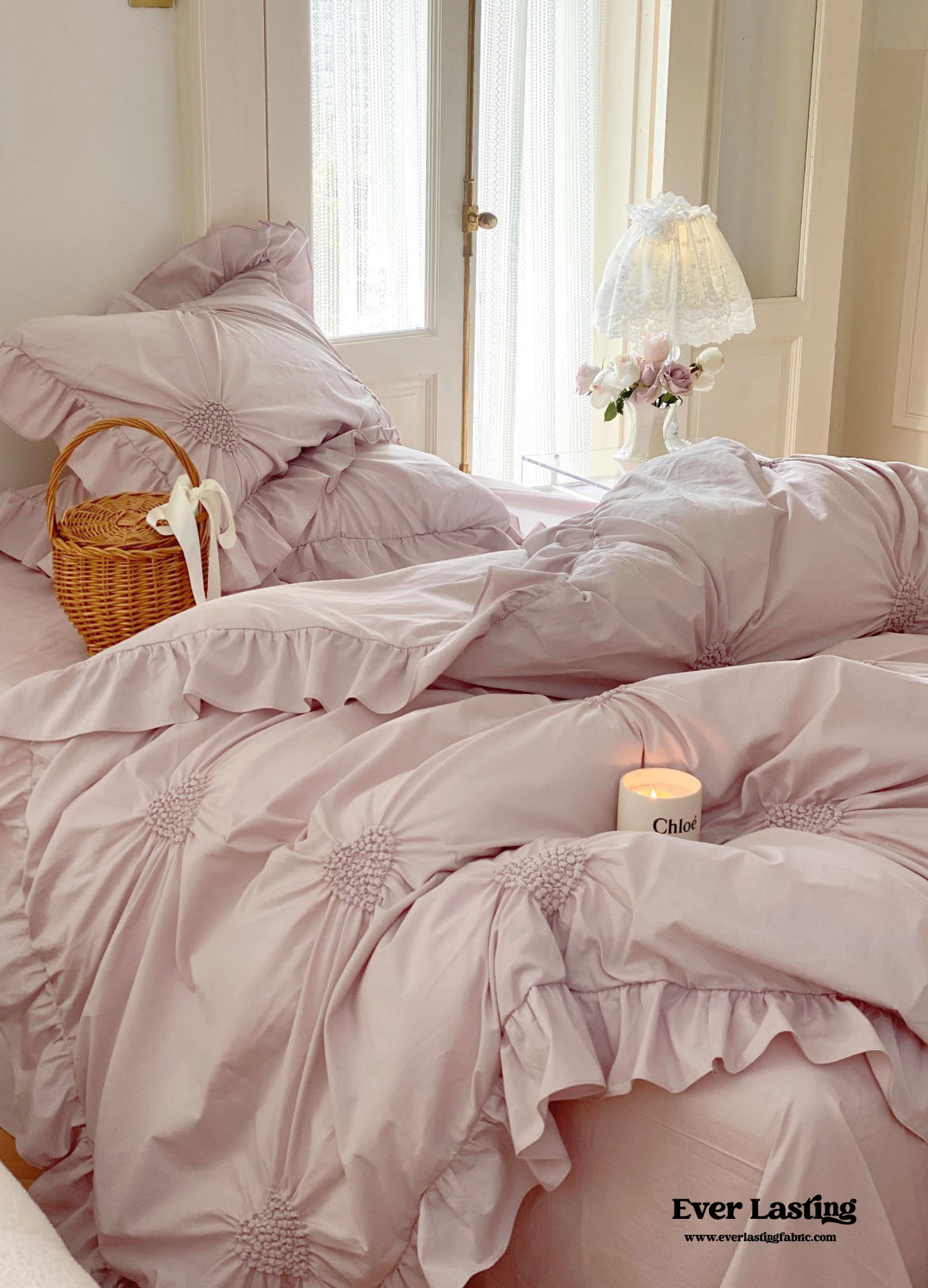 Sweet Heart Embroidered Ruffle Bedding Bundle
