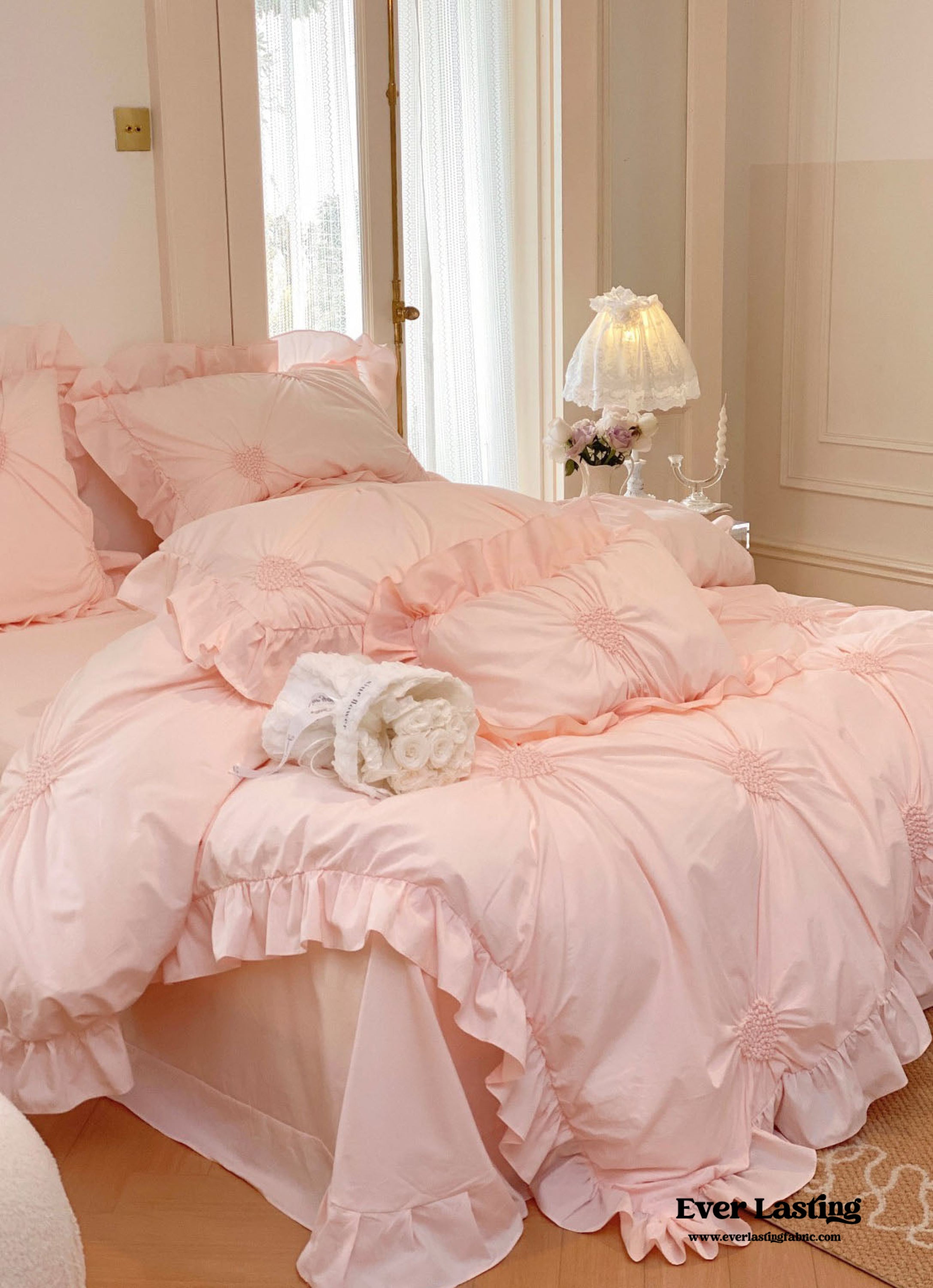 Sweet Heart Embroidered Ruffle Bedding Set - Purple