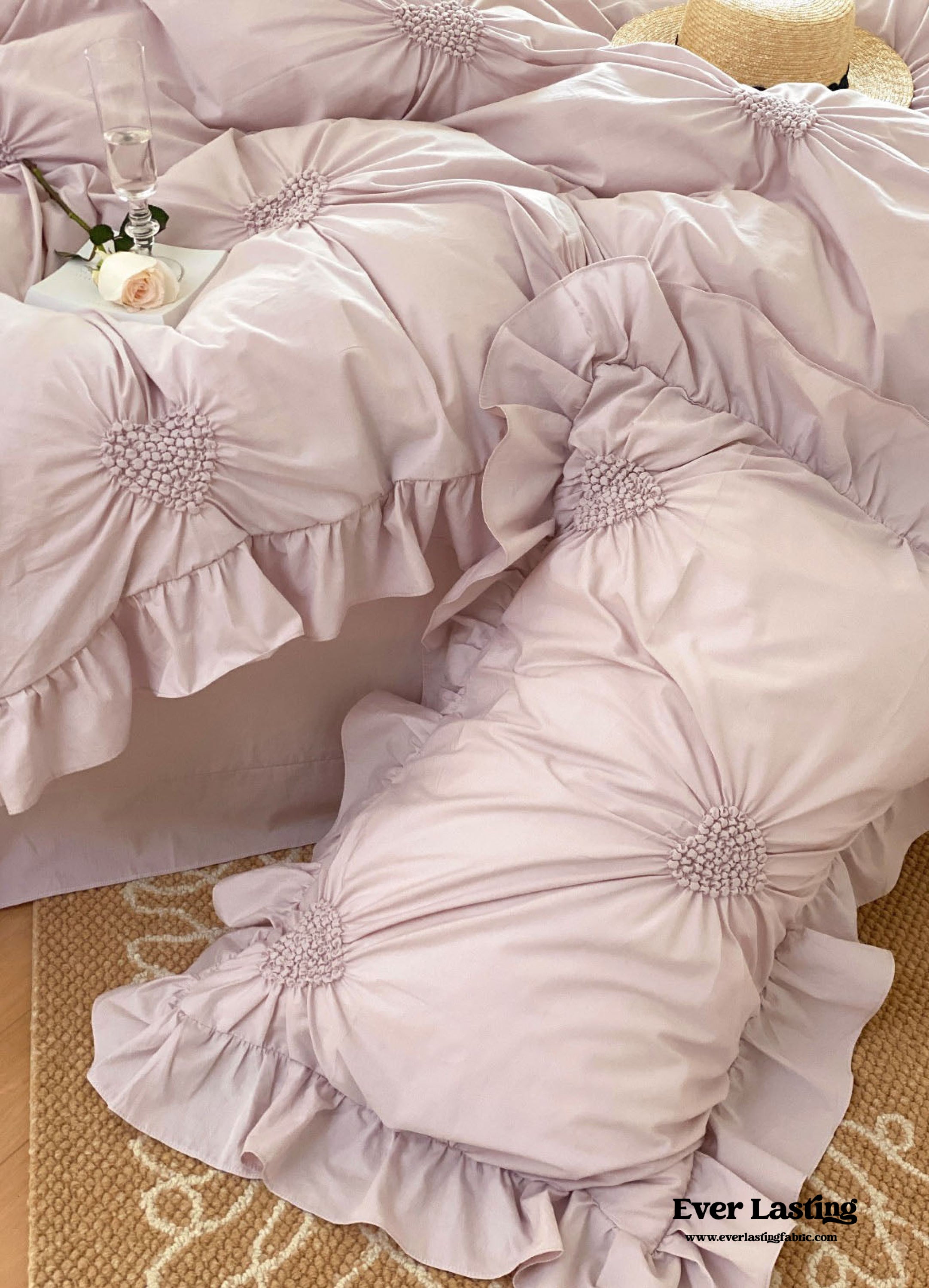 Sweet Heart Embroidered Ruffle Bedding Set - Purple