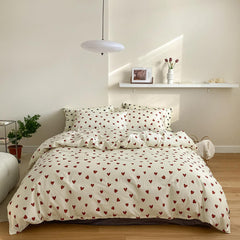 Sweet Hearts Cotton Bedding Set - White Red