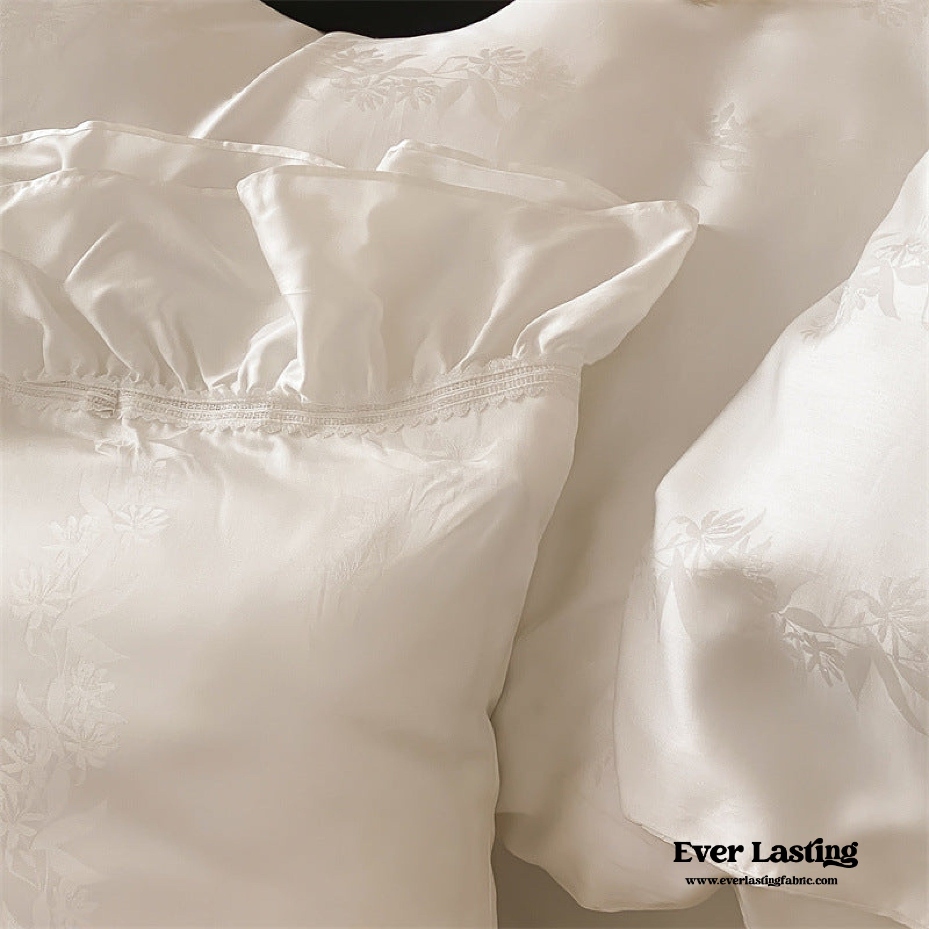Tencel Silky Floral Ruffle Bedding Set - Snow White