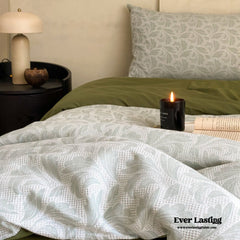Textured Floral Bedding Set - Moss Green