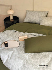 Textured Floral Bedding Set - Moss Green