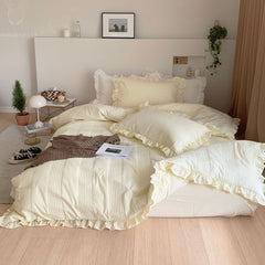 Thickened Pastel Textured Ruffle Bedding Set - Green