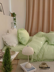 Thickened Pastel Textured Ruffle Bedding Set - Peach