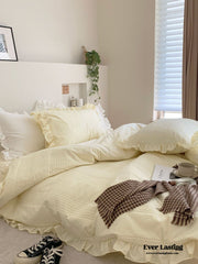 Thickened Pastel Textured Ruffle Bedding Set - Yellow