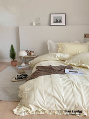 Thickened Pastel Textured Ruffle Bedding Set - Yellow