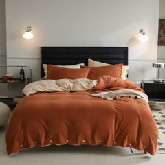 Velvet Buttoned Bedding Set - Orange