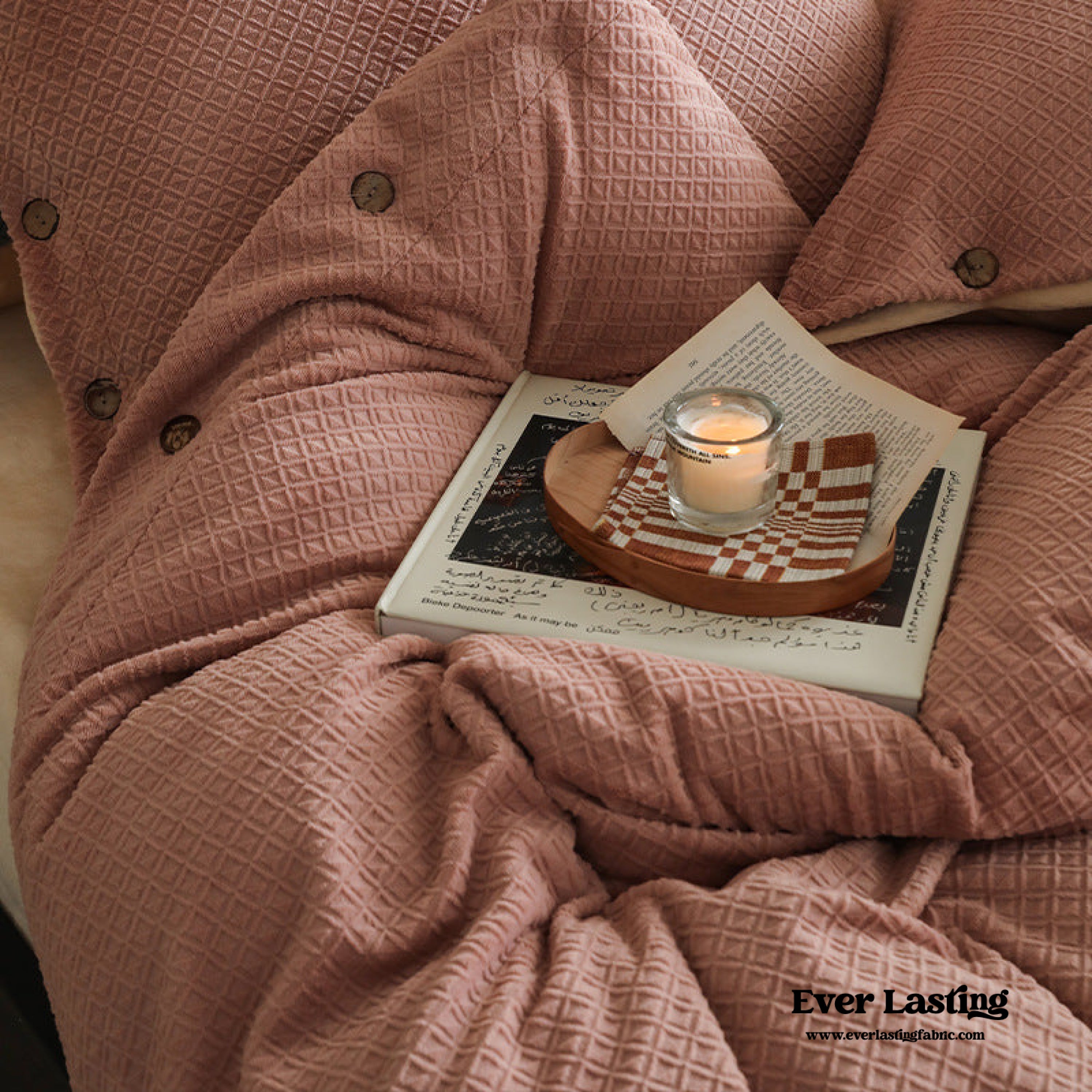 Velvet Buttoned Bedding Set - Rust Pink