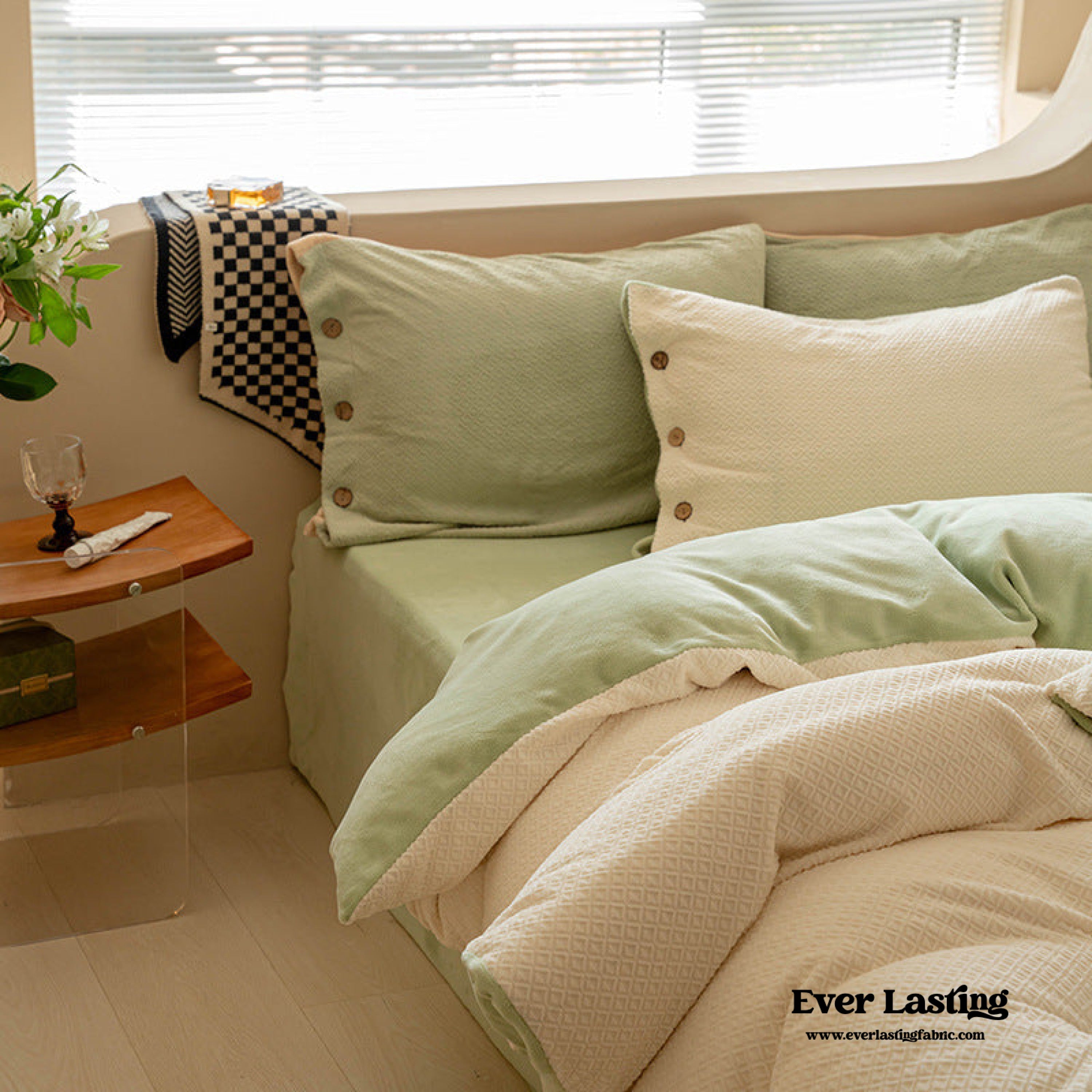 Velvet Buttoned Bedding Set - Rust Pink