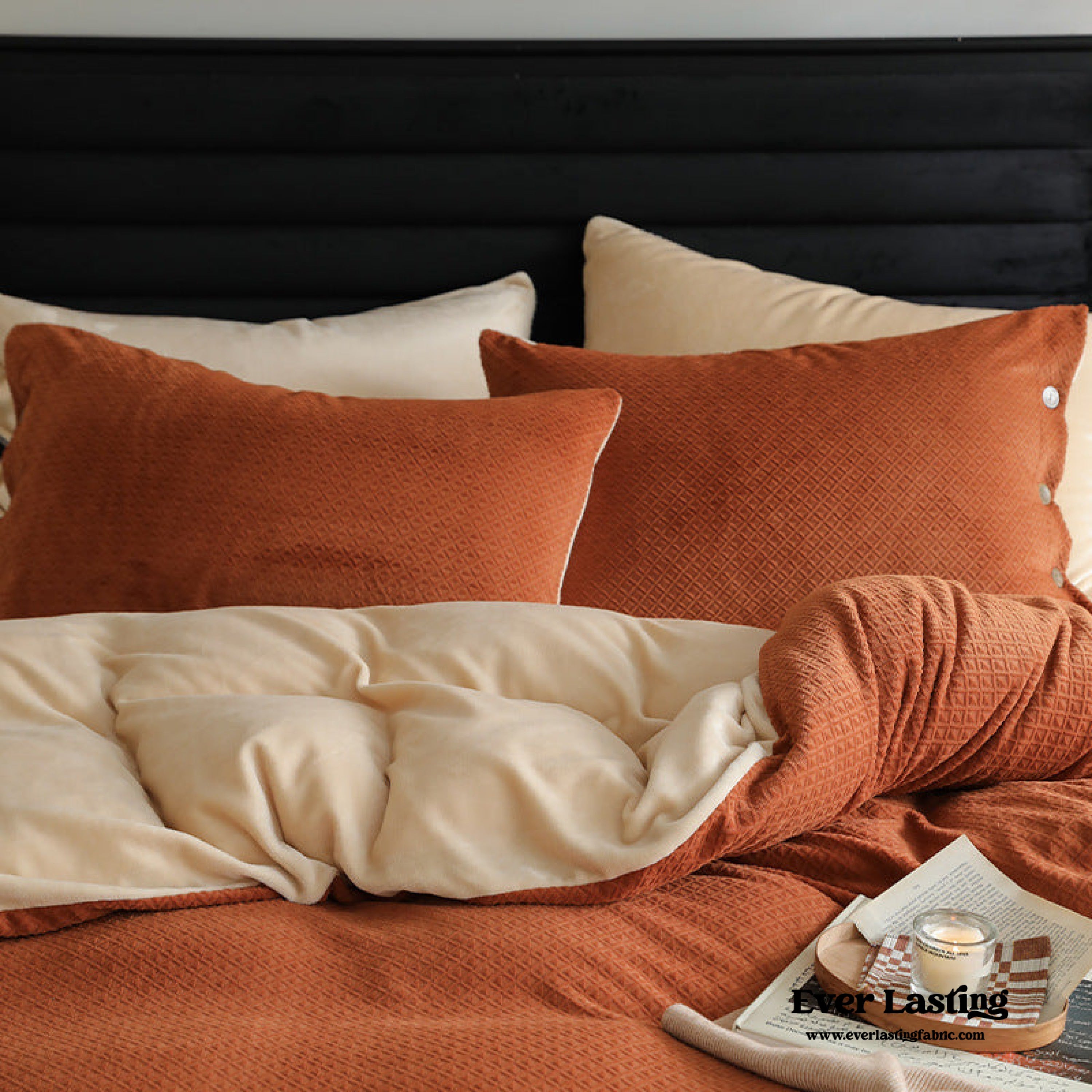 Velvet Buttoned Bedding Set - Rust Pink