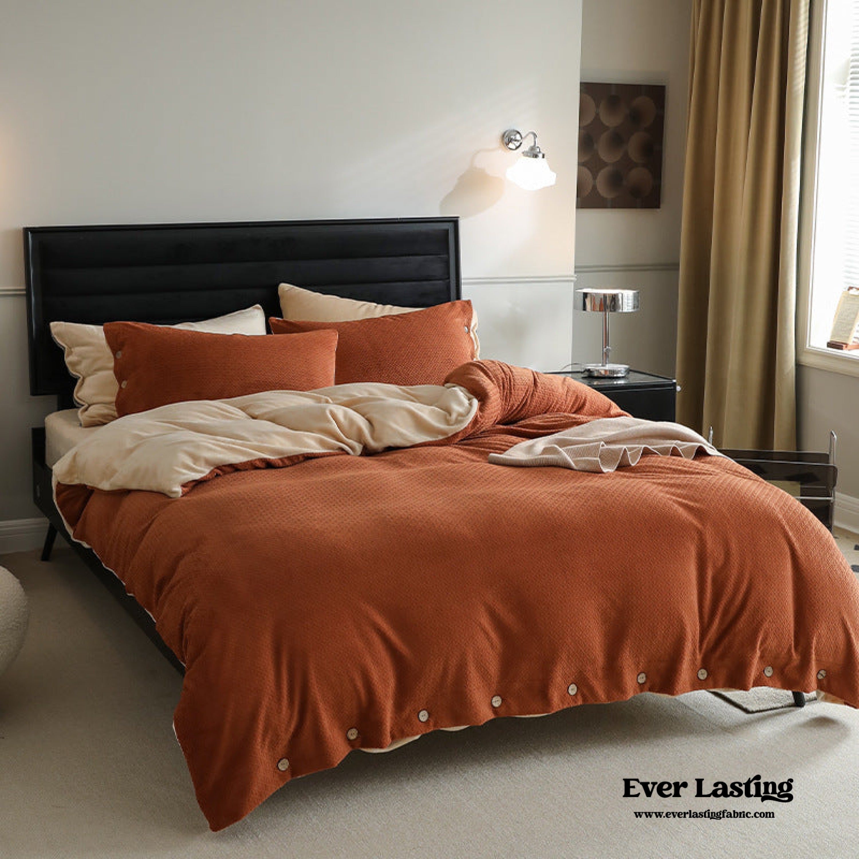 Velvet Buttoned Bedding Set - Rust Pink