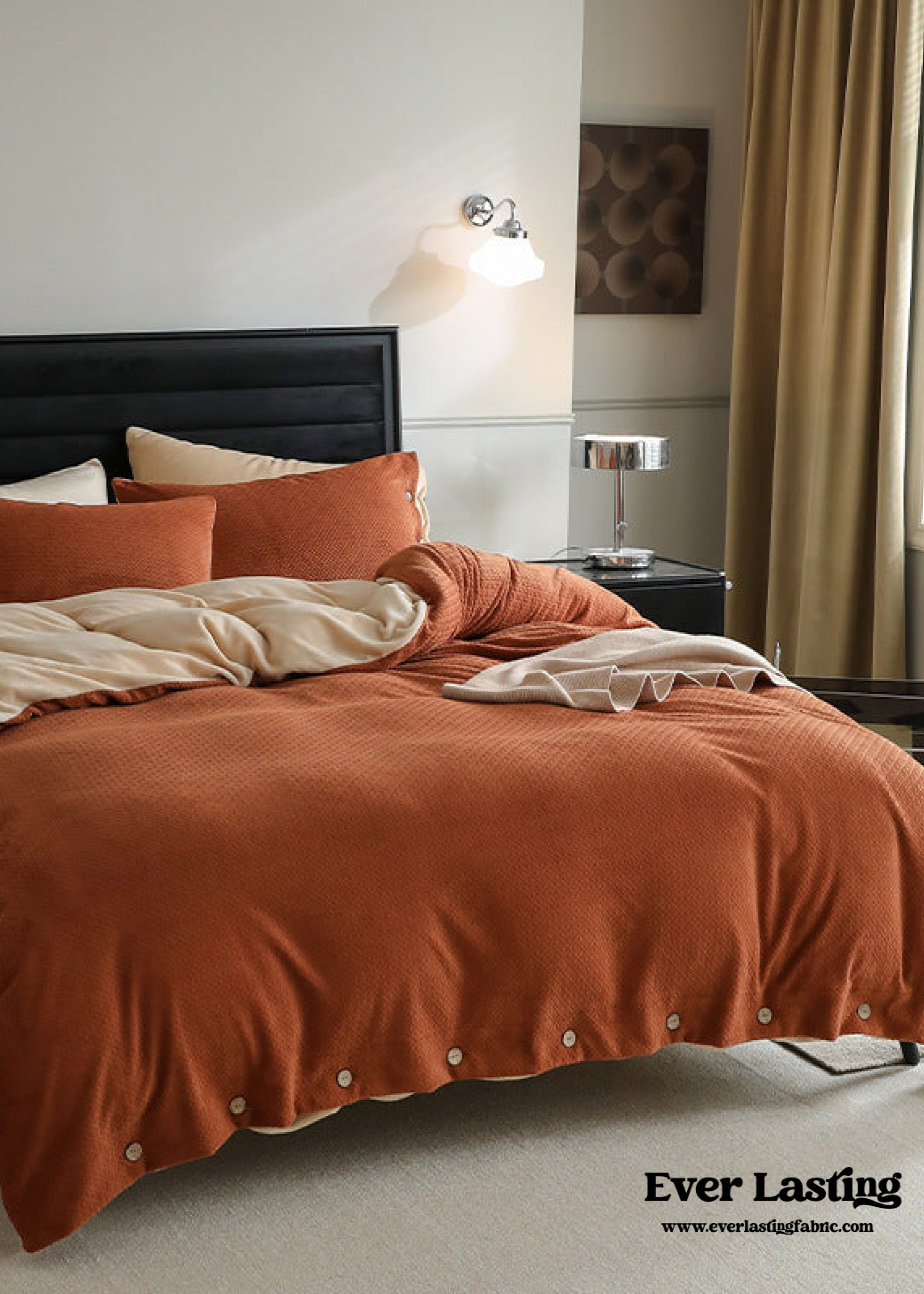 Velvet Buttoned Bedding Set - Rust Pink