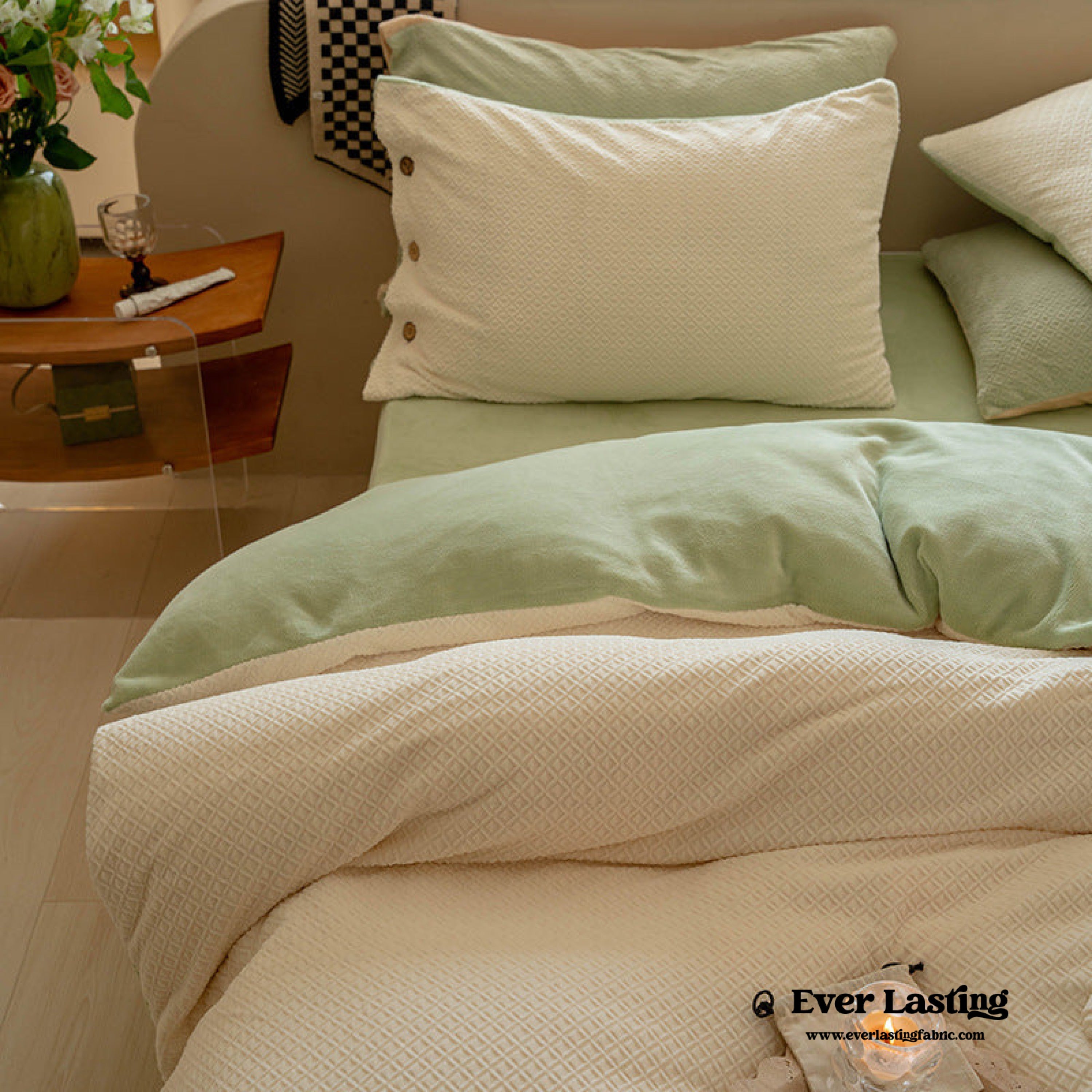 Velvet Buttoned Bedding Set - Rust Pink