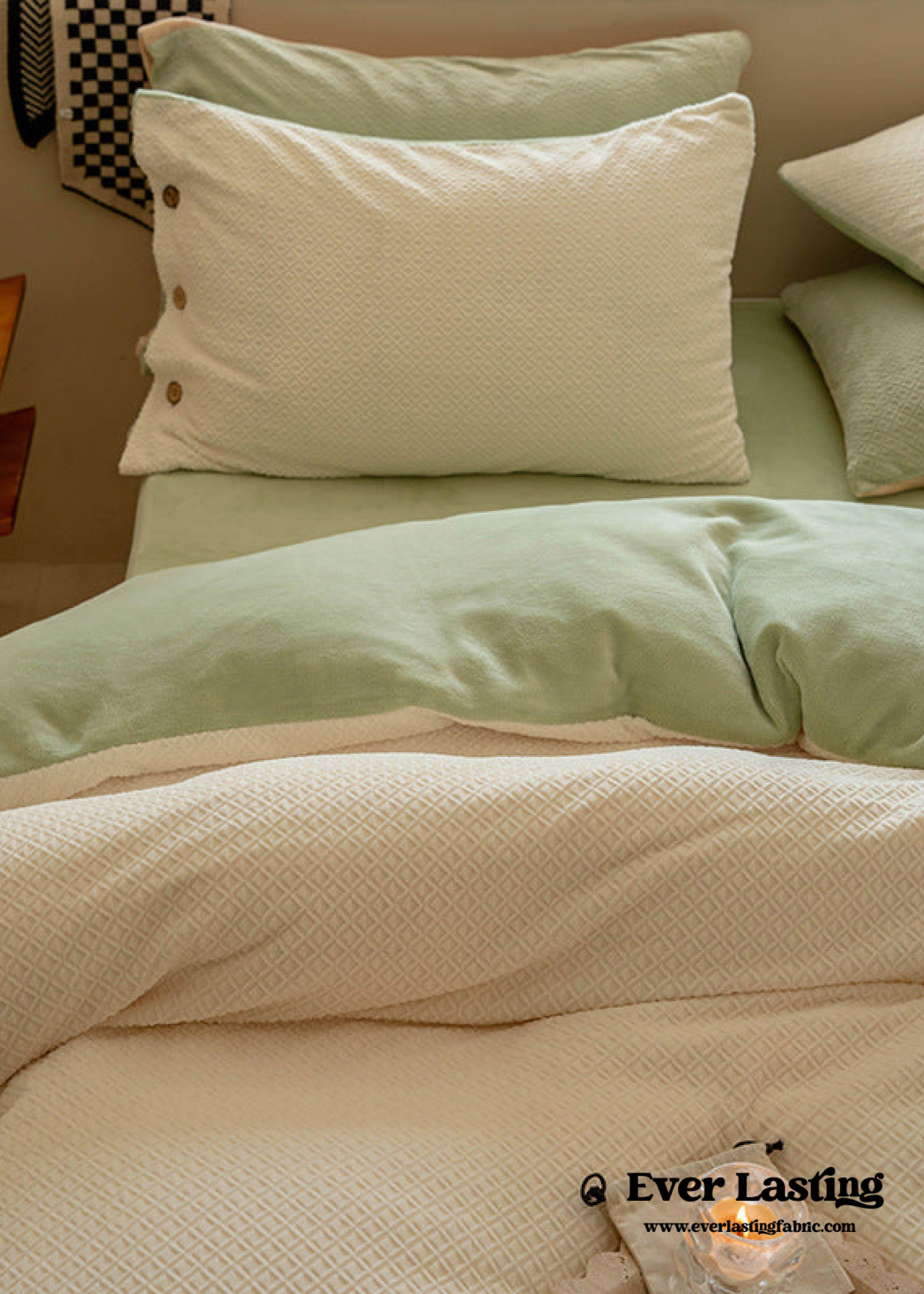 Velvet Buttoned Bedding Set - Rust Pink