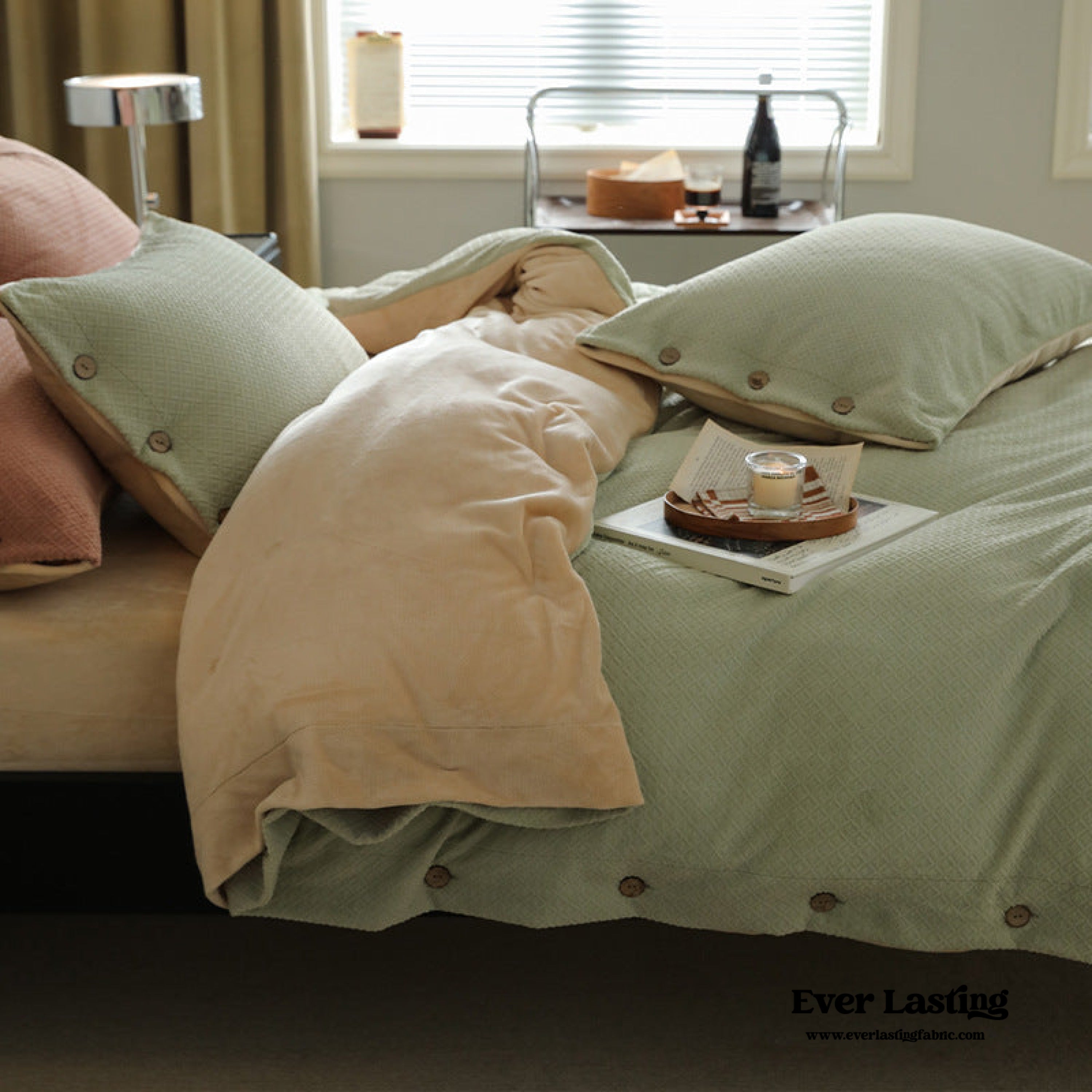 Velvet Buttoned Bedding Set - Rust Pink