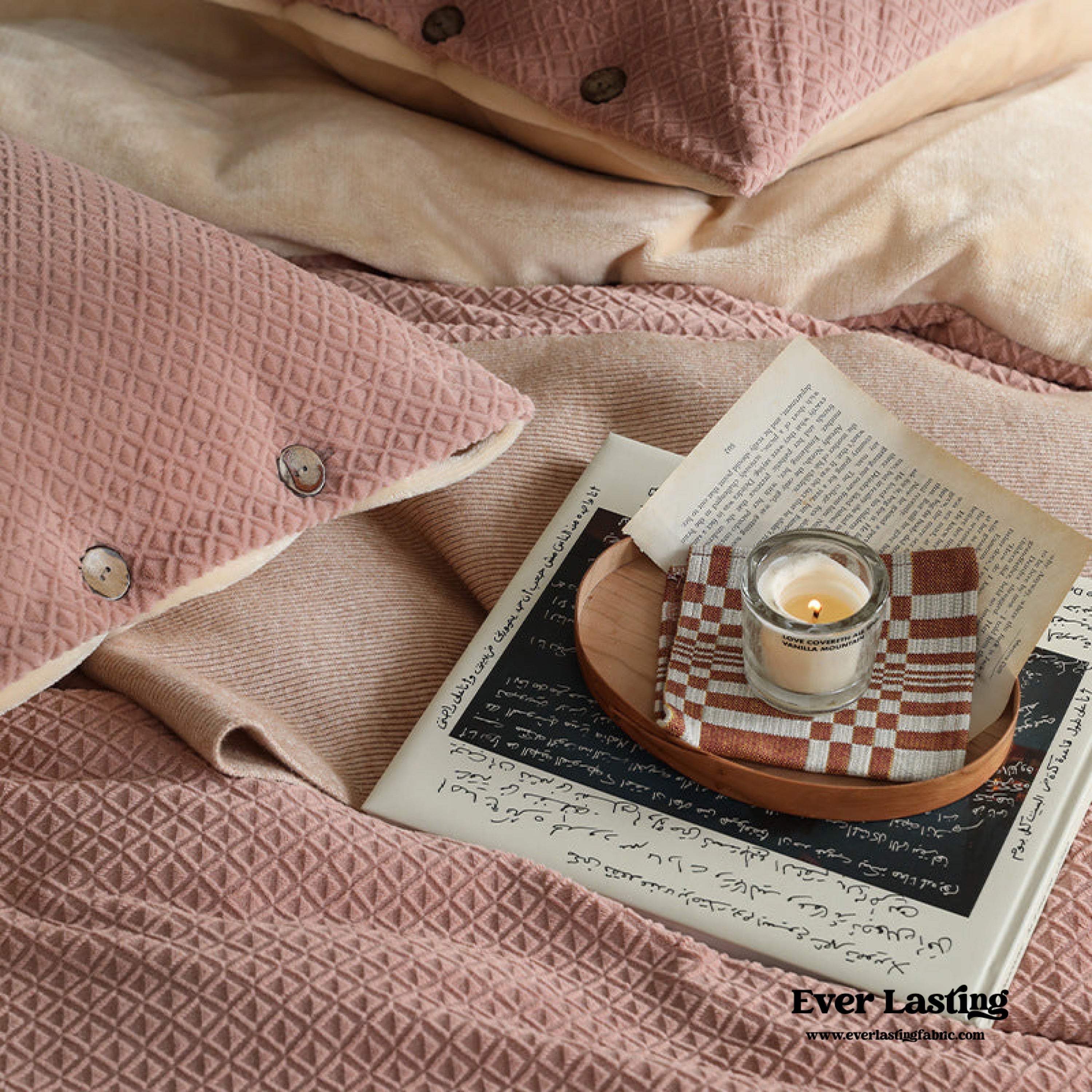 Velvet Buttoned Bedding Set - Rust Pink