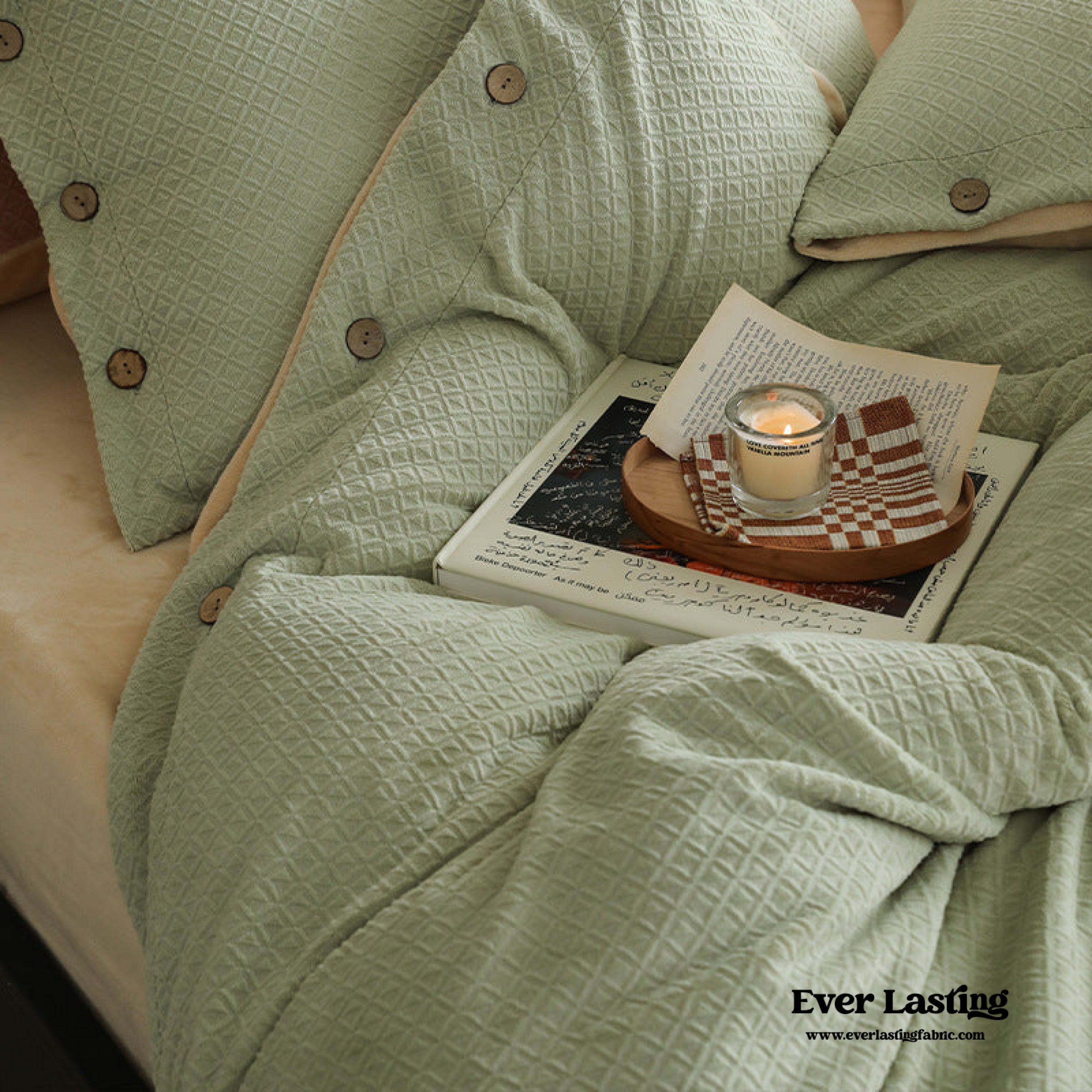 Velvet Buttoned Bedding Set - Rust Pink