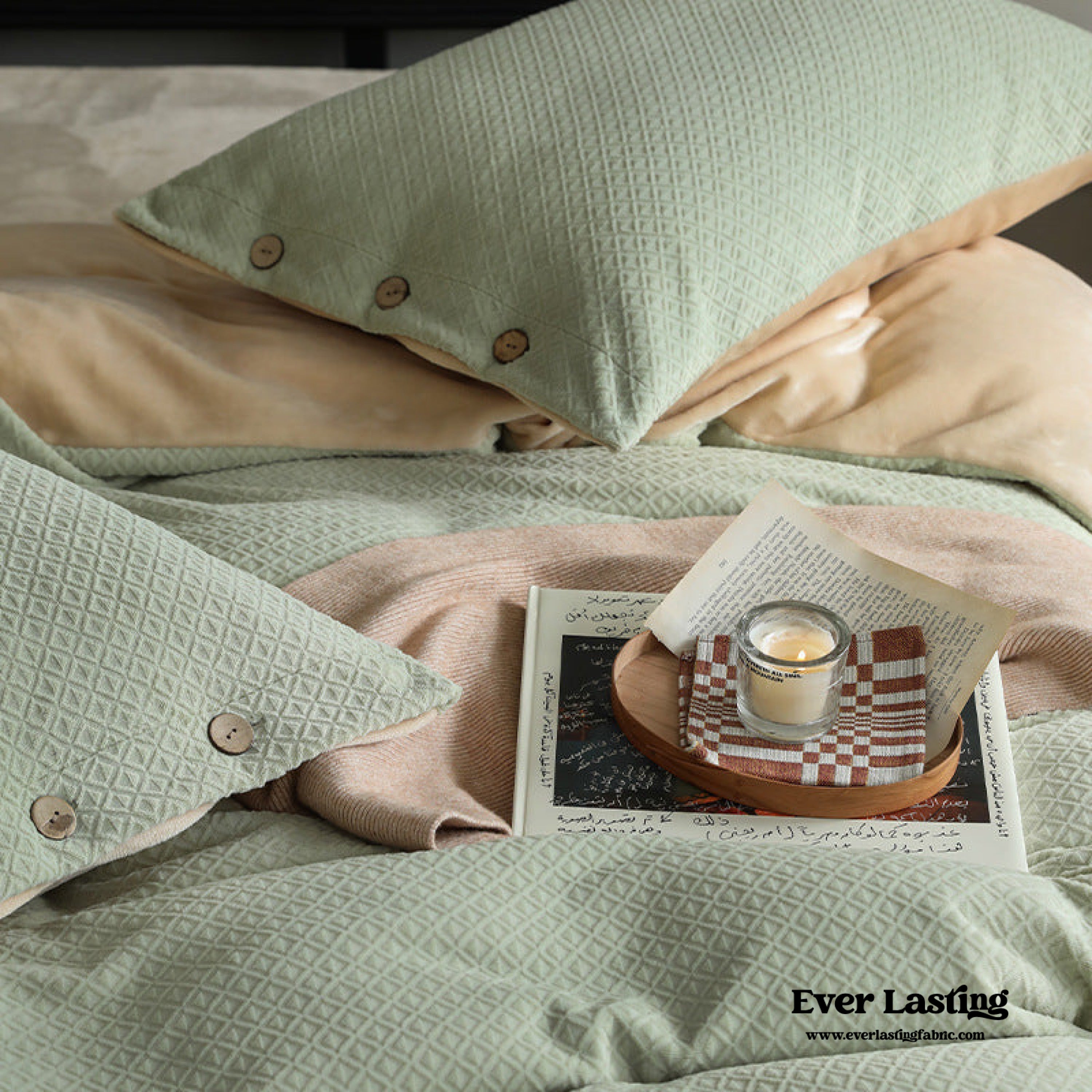 Velvet Buttoned Bedding Set - Rust Pink