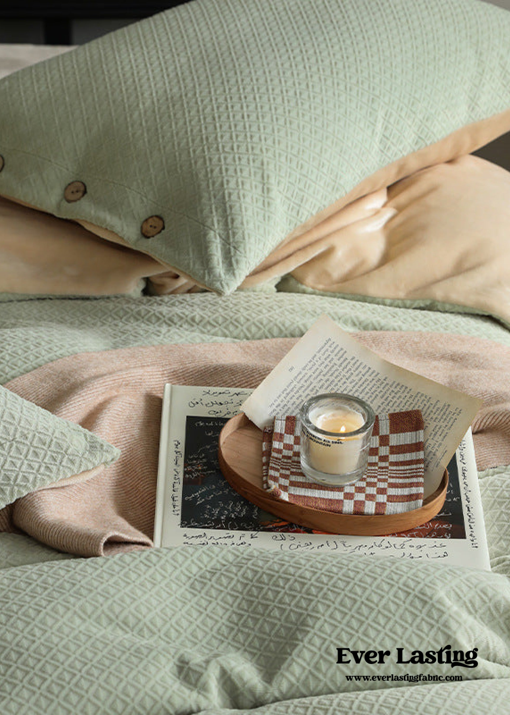 Velvet Buttoned Bedding Set - Rust Pink