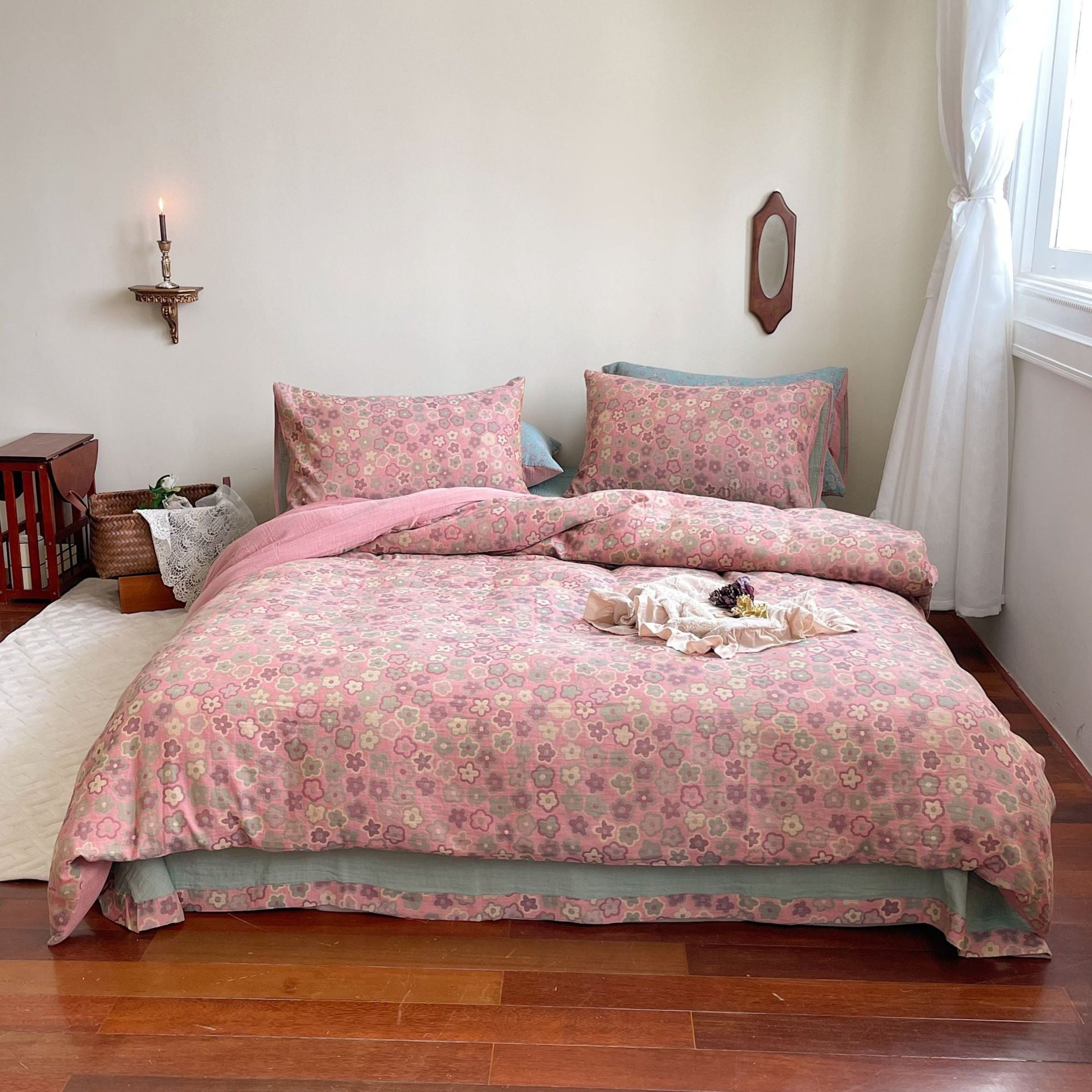 Vibrant Vintage Double Layered Floral Bedding Set