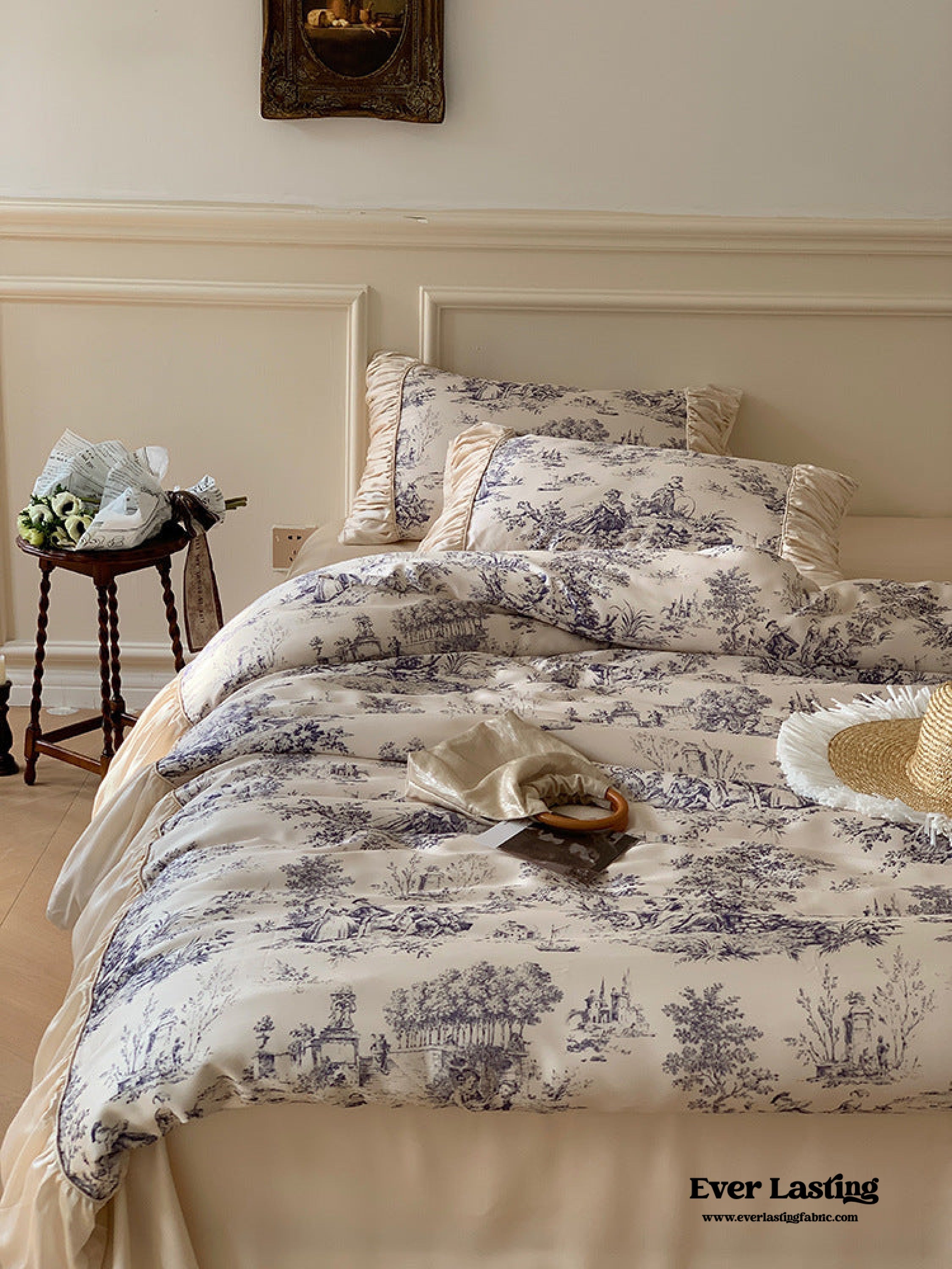 Victorian Inspired Antique Ruffle Bedding Set - Pink Gold