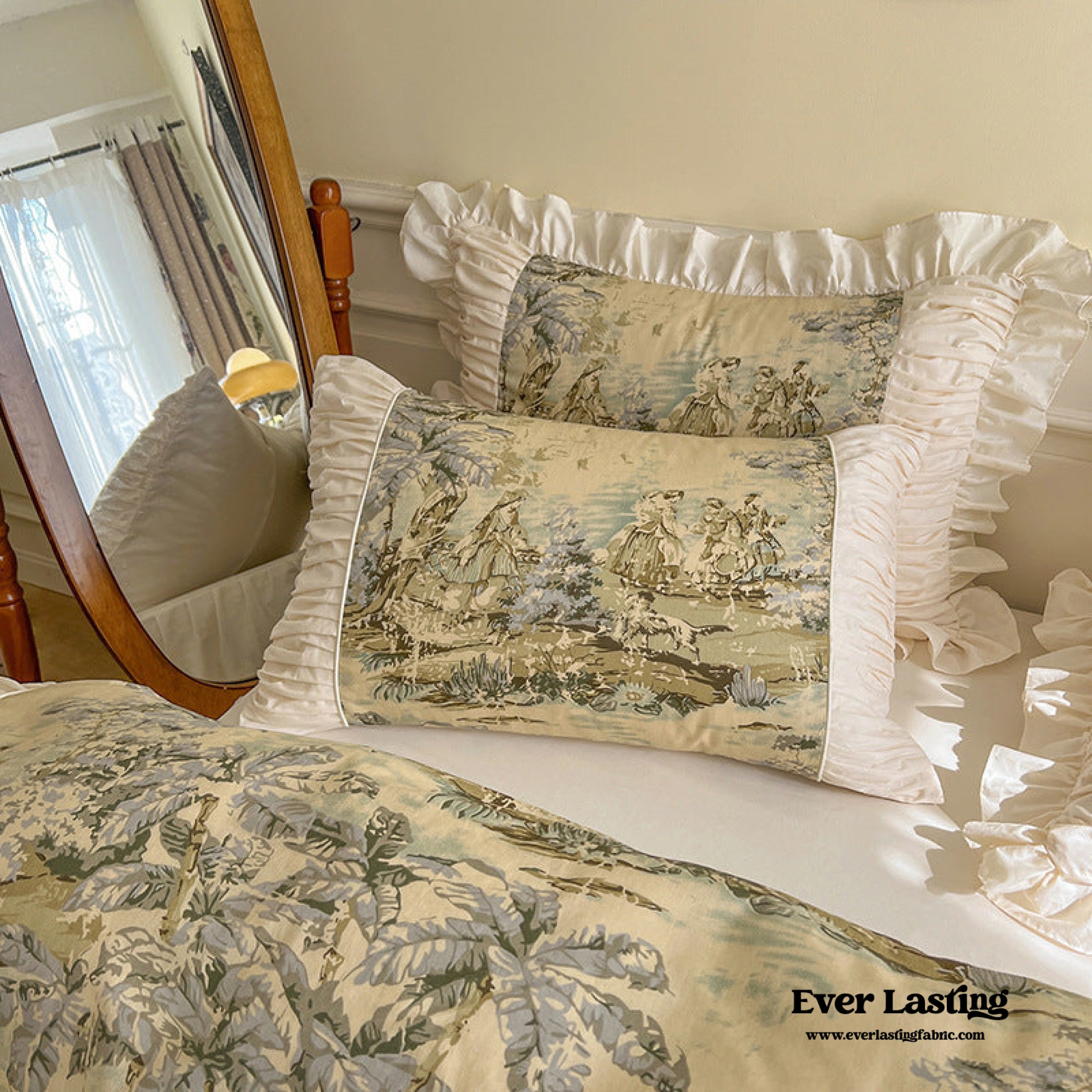 Victorian Inspired Antique Ruffle Bedding Set - Pink Gold
