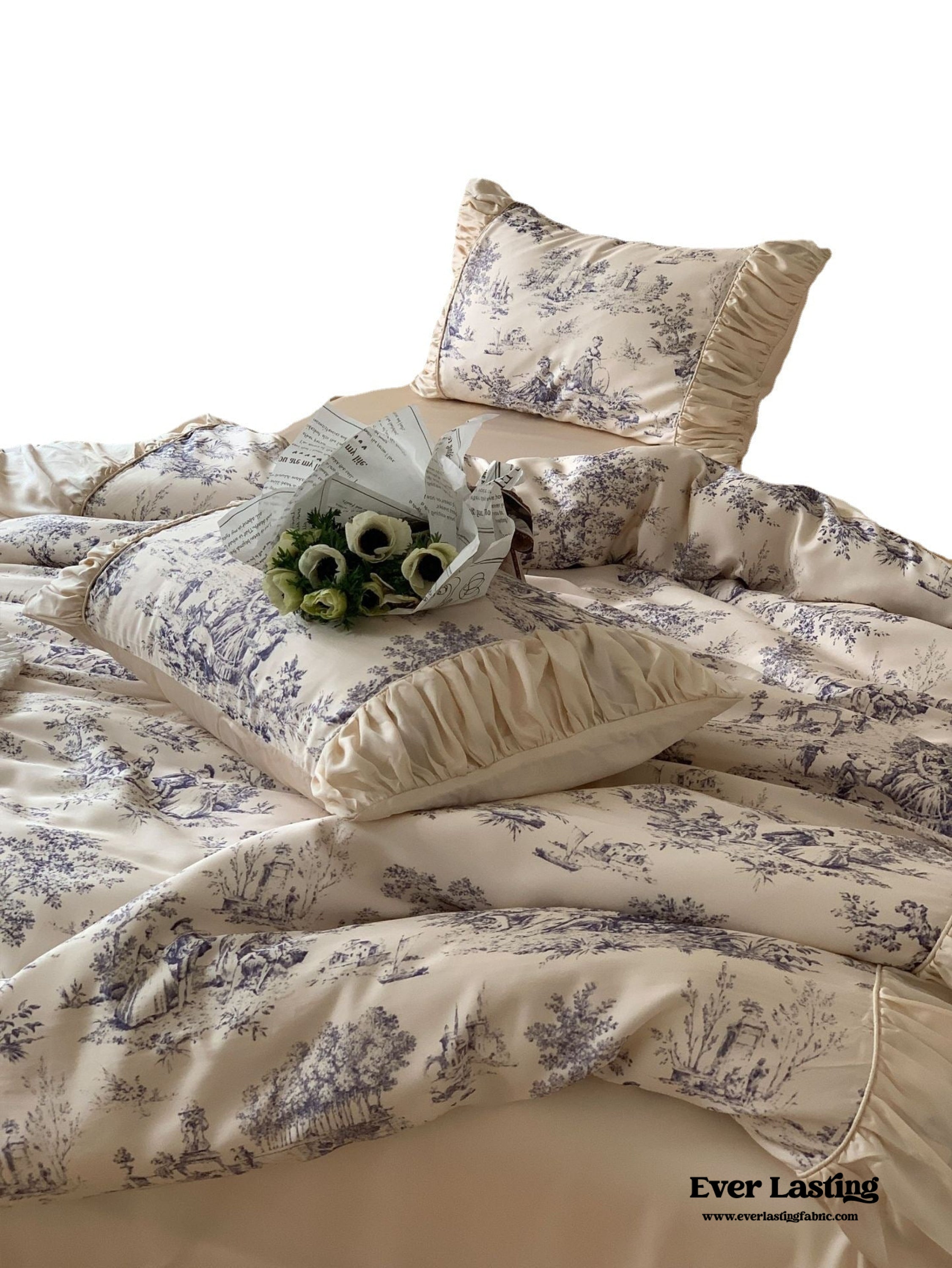 Victorian Inspired Antique Ruffle Bedding Set - Pink Gold