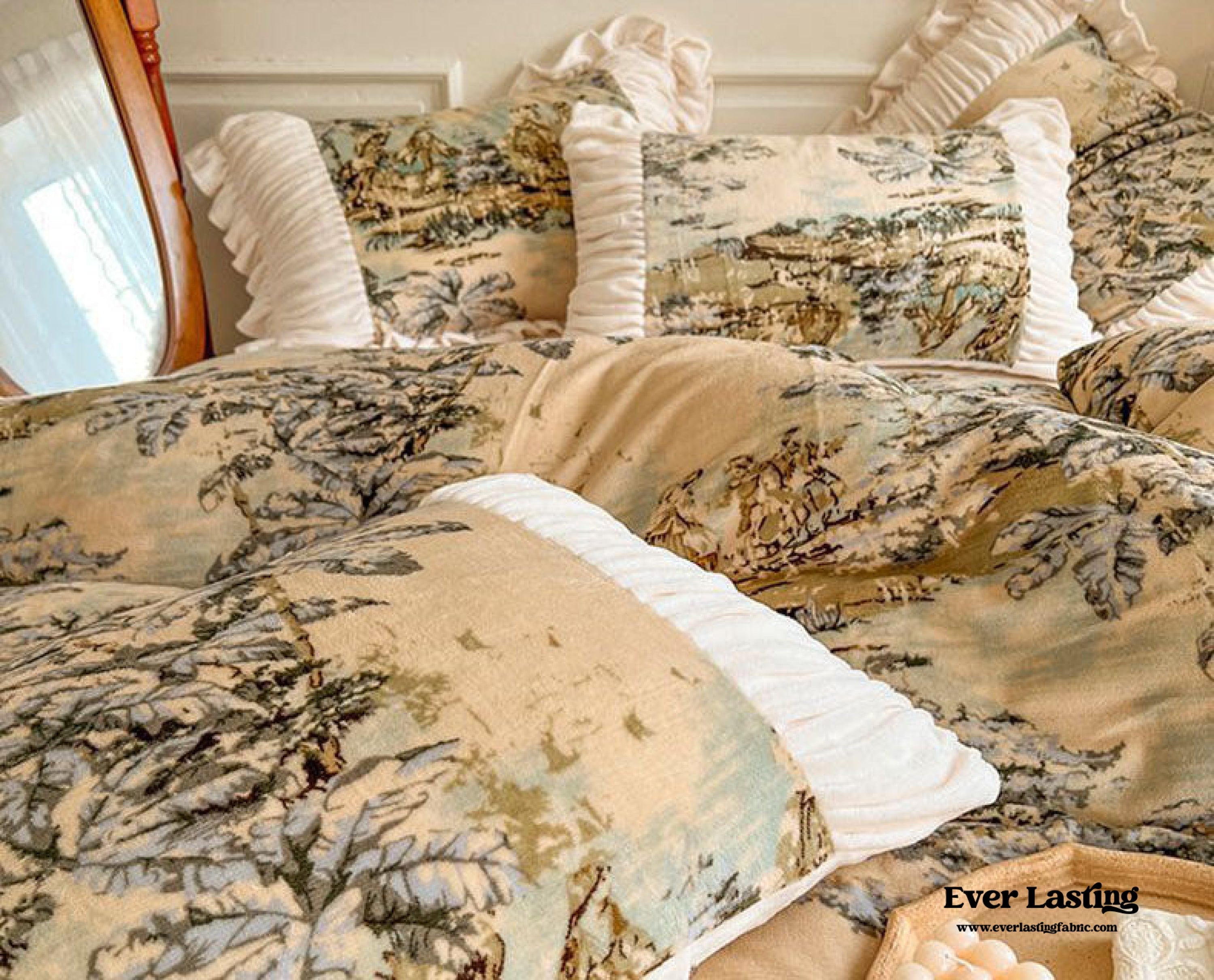 Victorian Inspired Antique Ruffle Bedding Set - Pink Gold