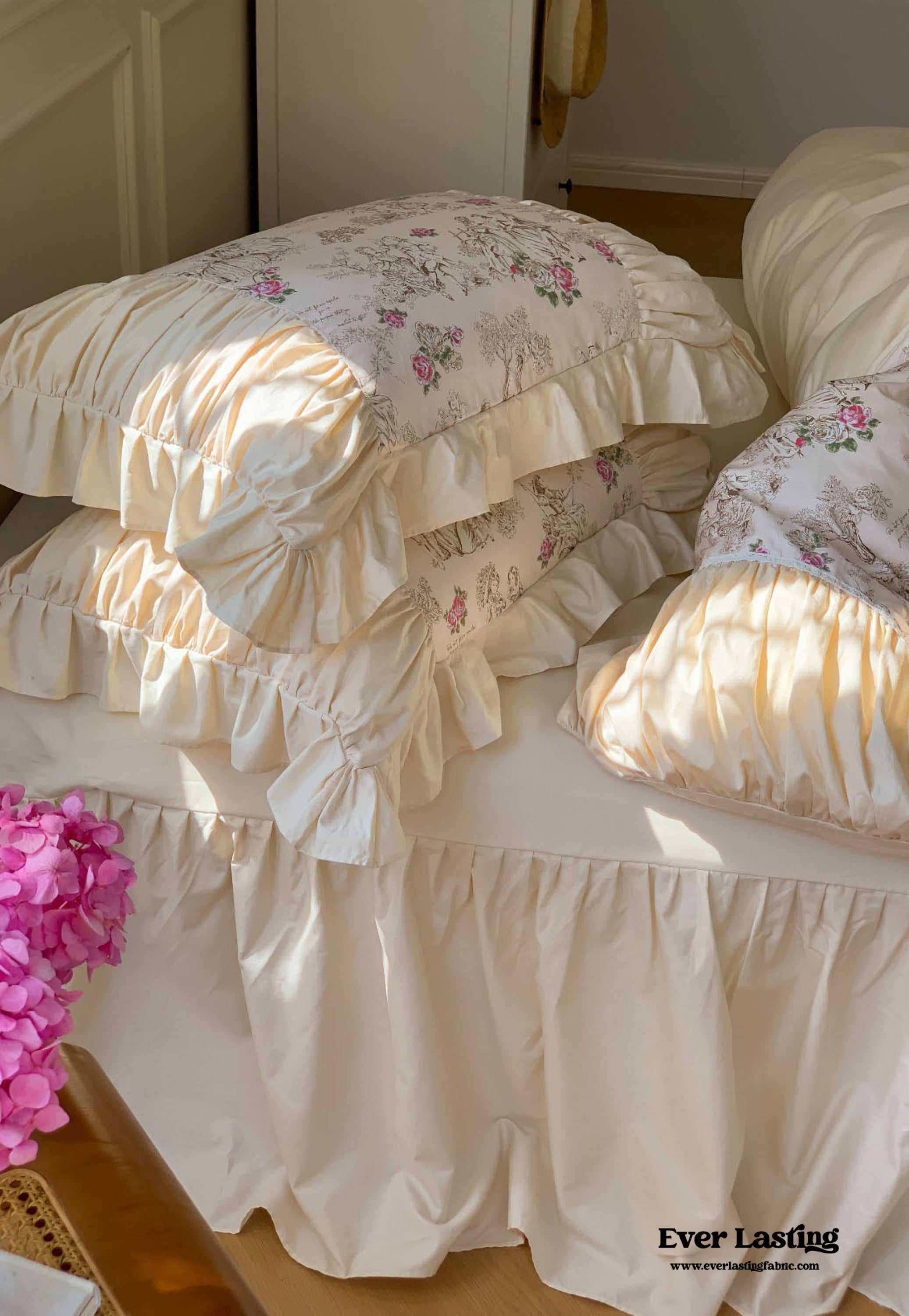 Victorian Inspired Antique Ruffle Bedding Set - Pink Gold