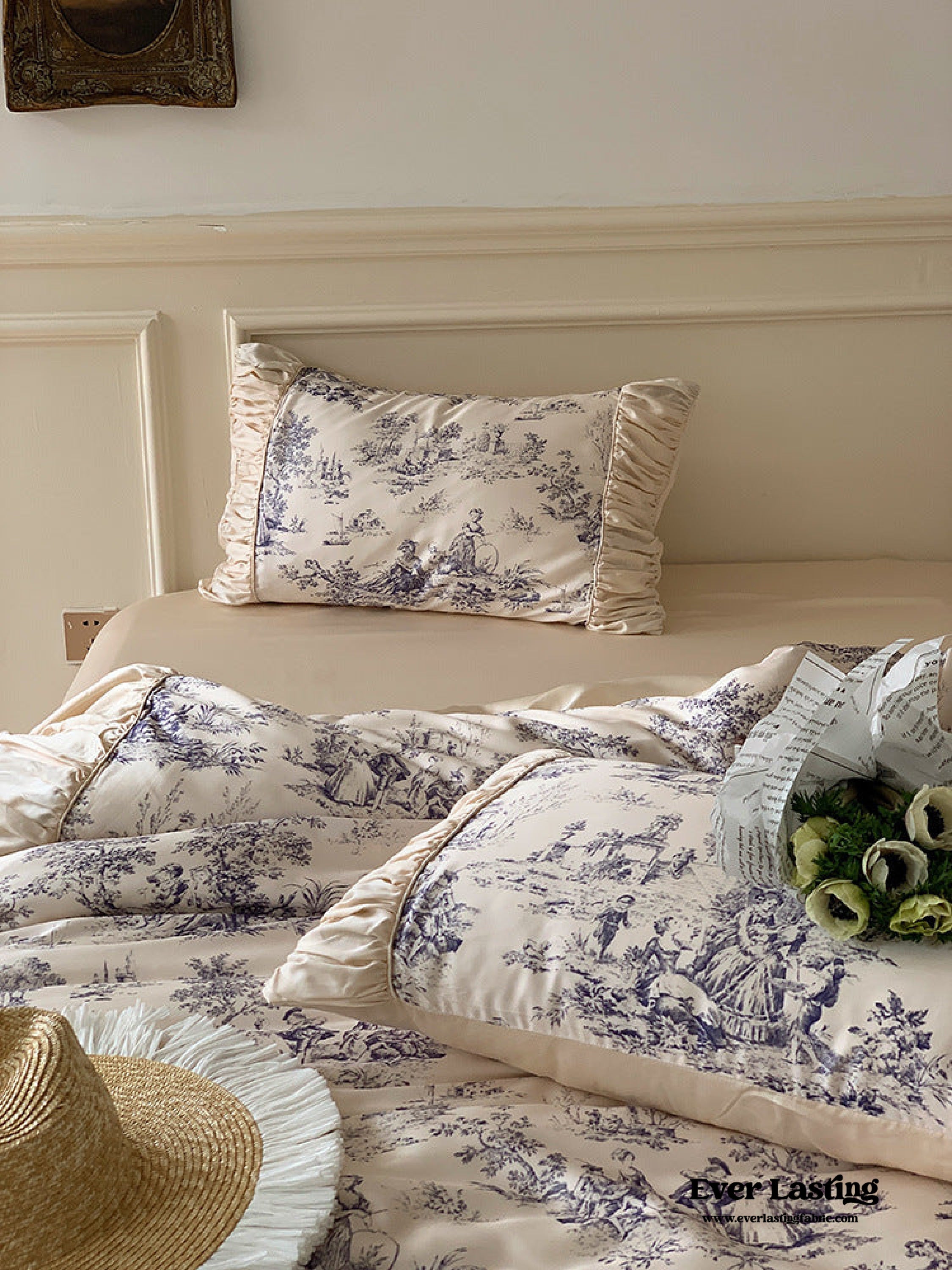 Victorian Inspired Antique Ruffle Bedding Set - Pink Gold