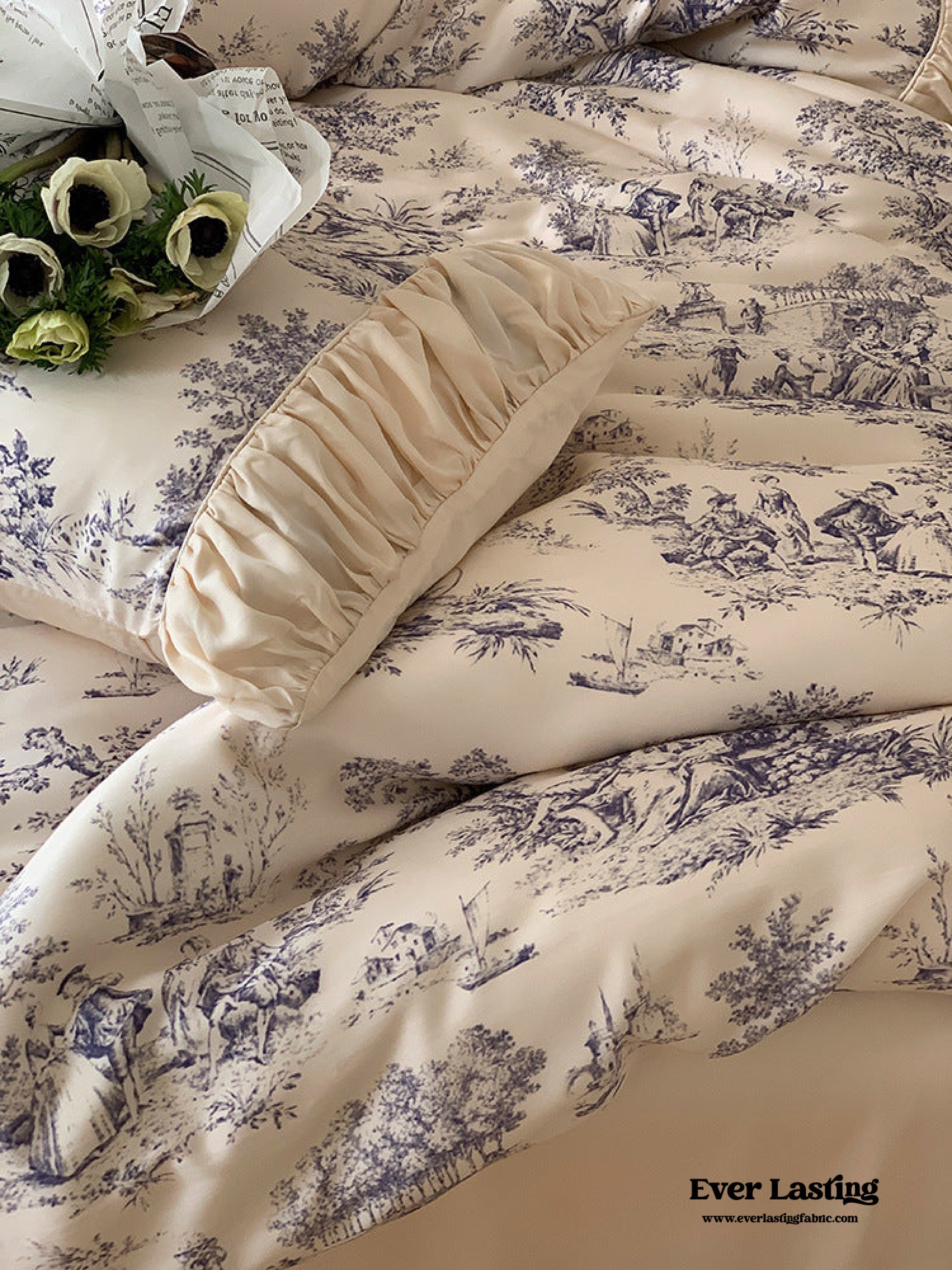 Victorian Inspired Antique Ruffle Bedding Set - Pink Gold