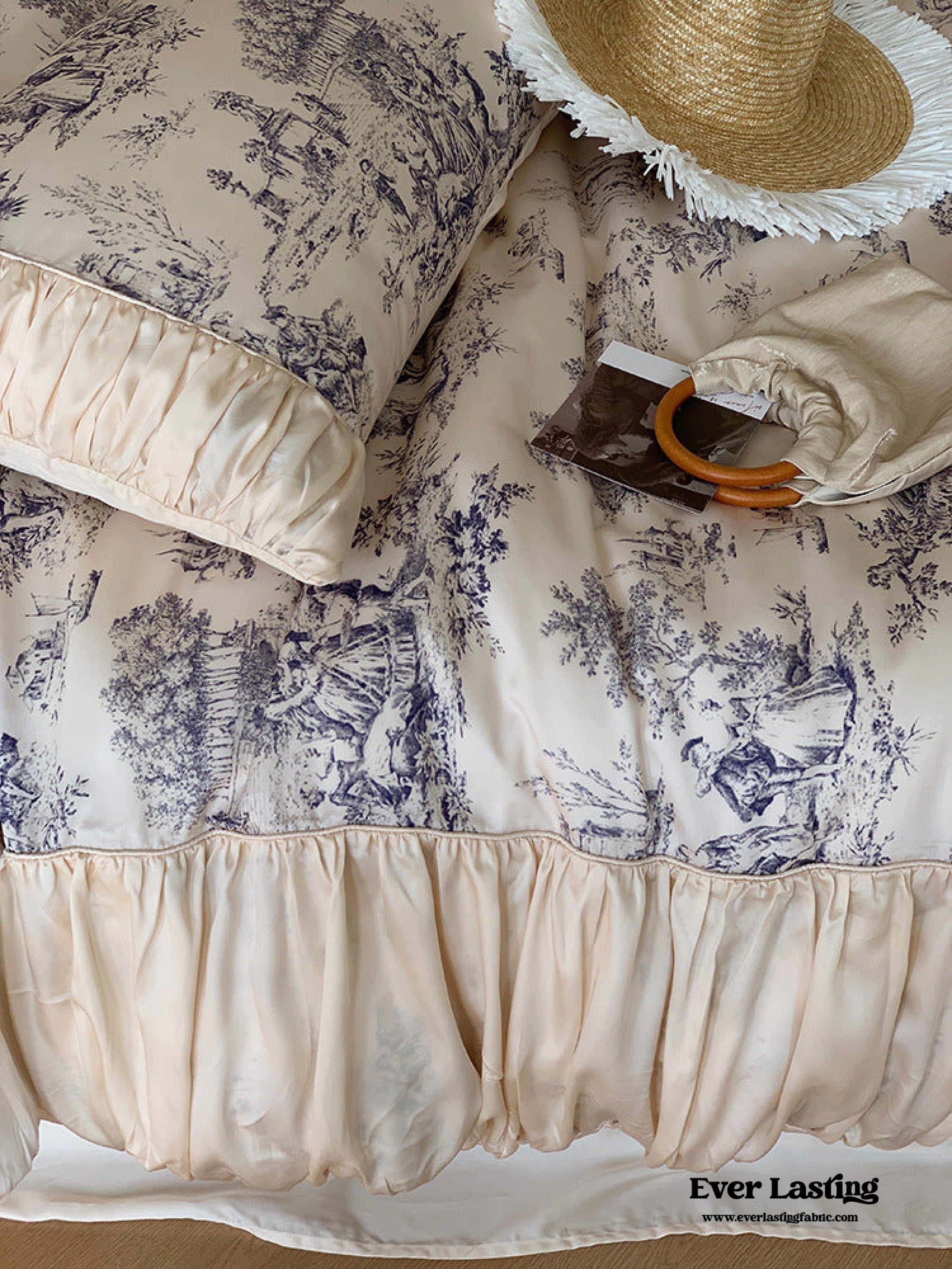 Victorian Inspired Antique Ruffle Bedding Set - Pink Gold