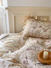 Victorian Inspired Antique Ruffle Bedding Set - Pink Gold