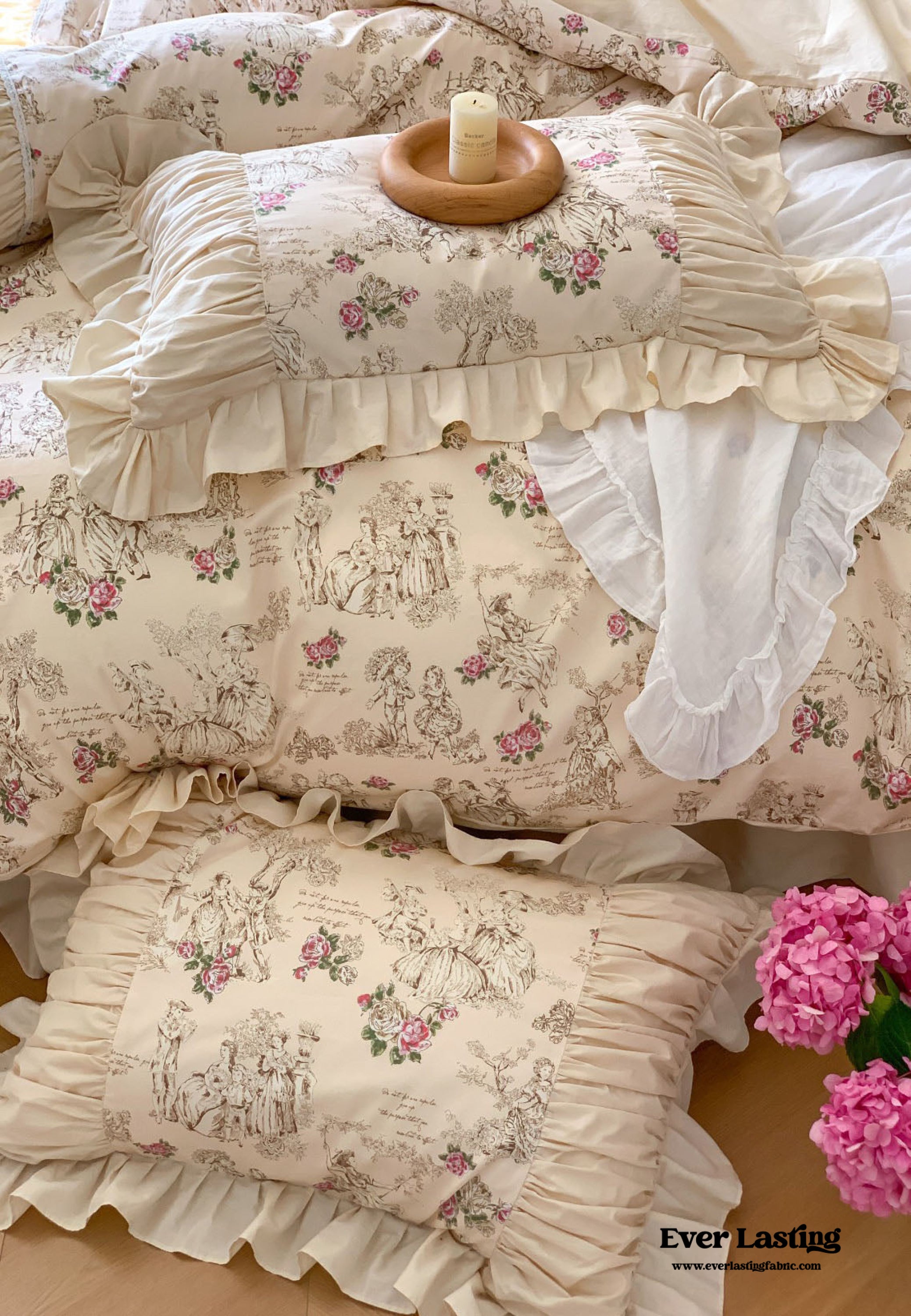 Victorian Inspired Ruffle Bedding Set - Rose Blue