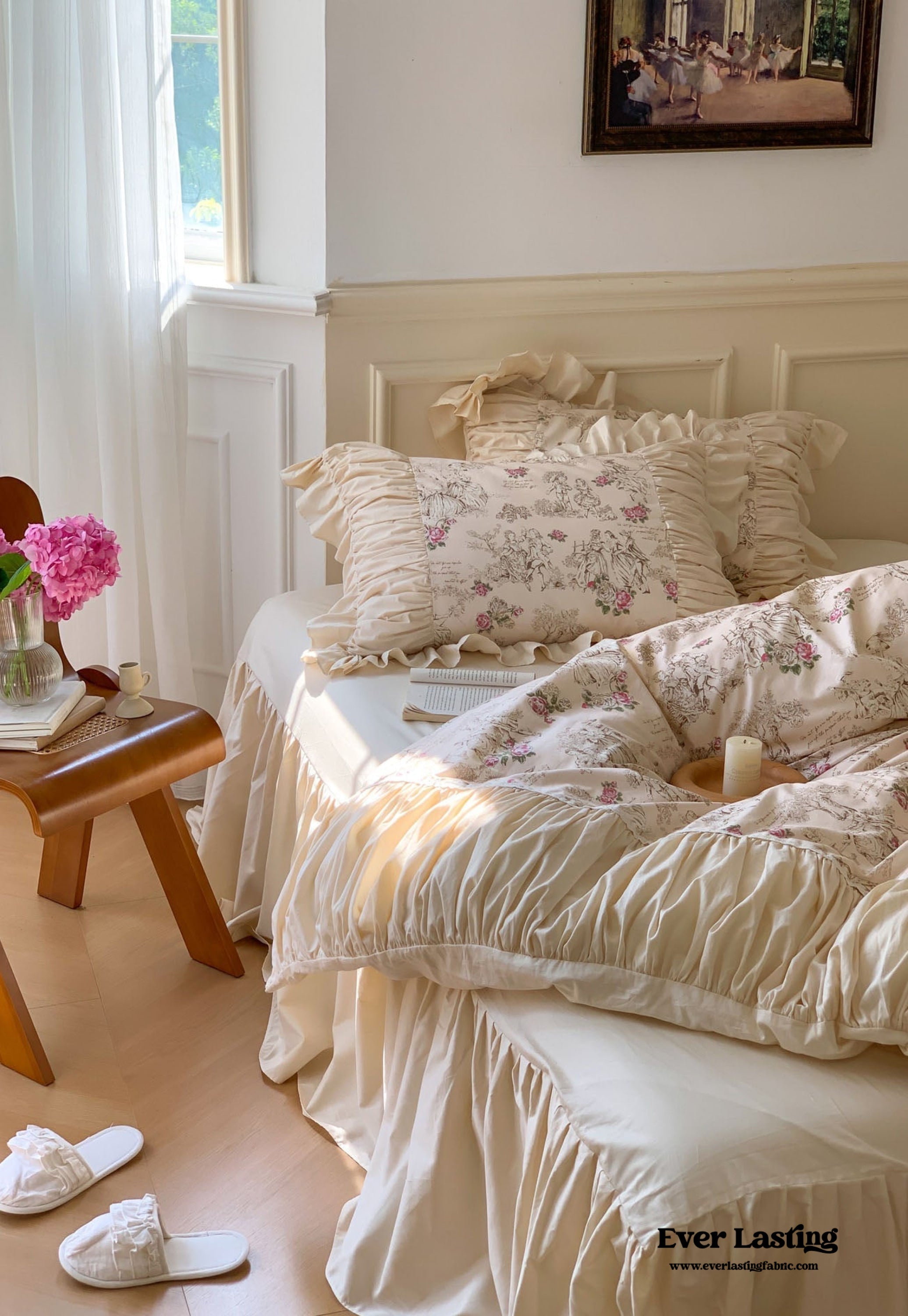 Victorian Inspired Ruffle Bedding Set - Rose Blue