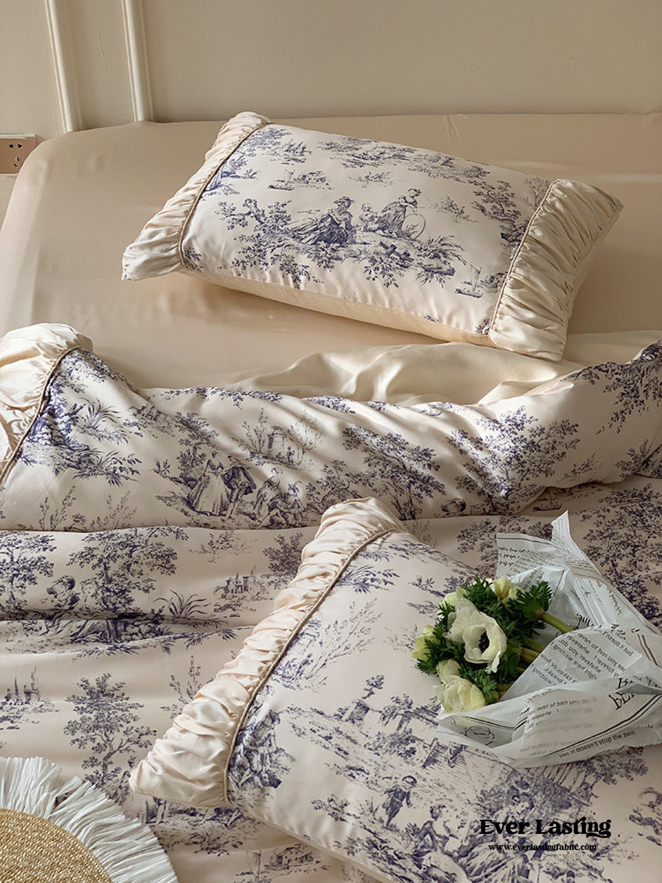 Victorian Inspired Ruffle Bedding Set - Rose Blue