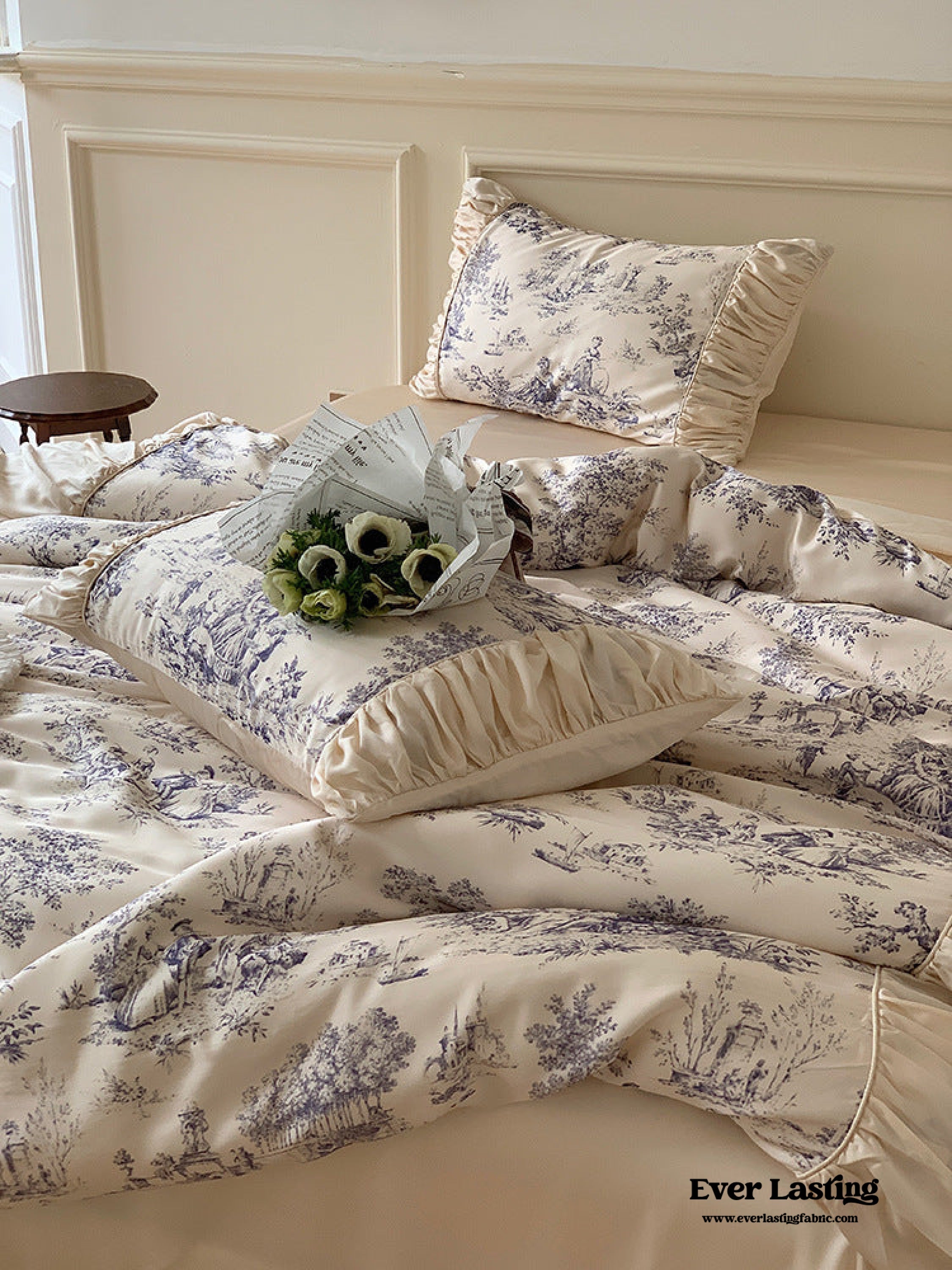 Victorian Inspired Ruffle Bedding Set - Rose Blue