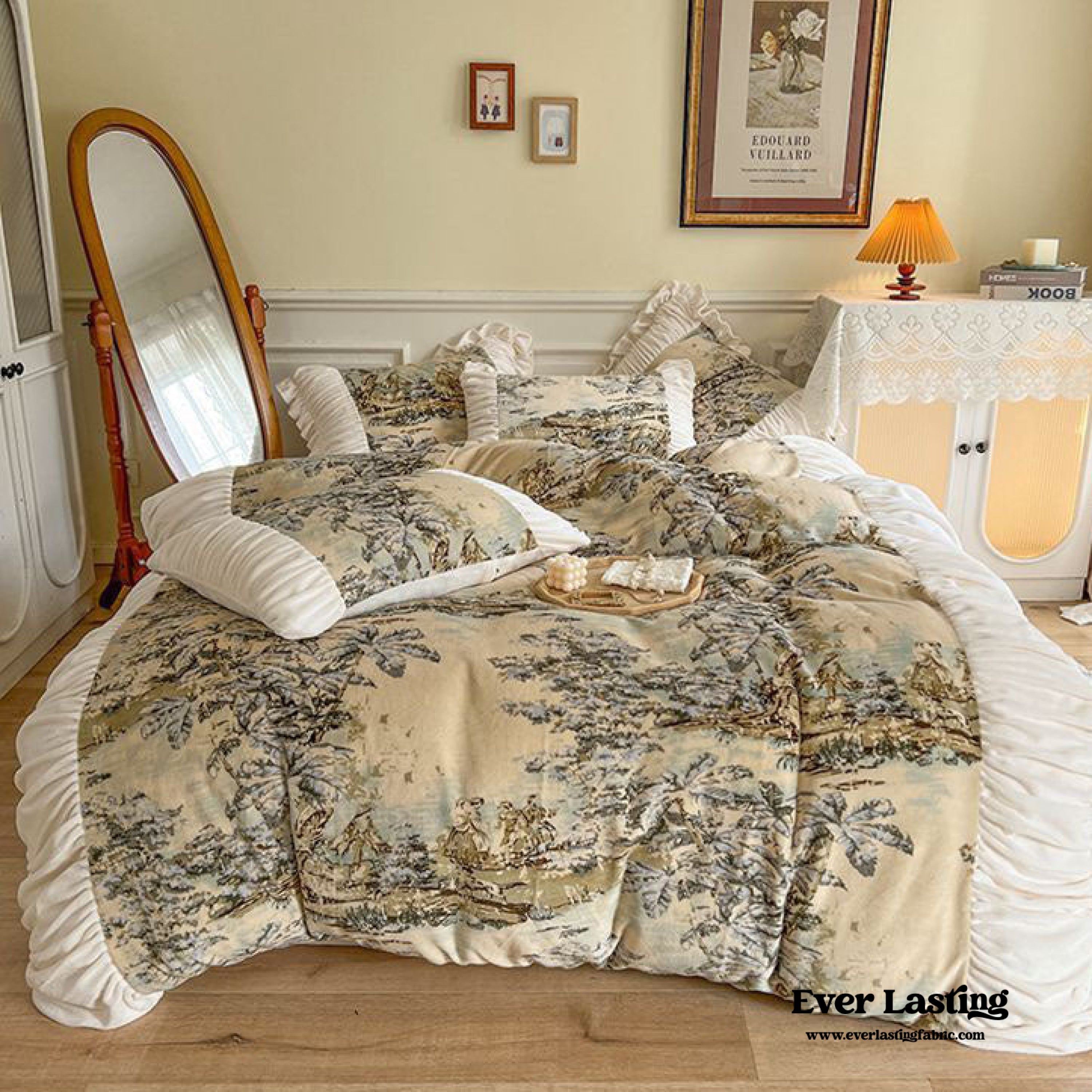 Victorian Inspired Ruffle Bedding Set - Rose Blue