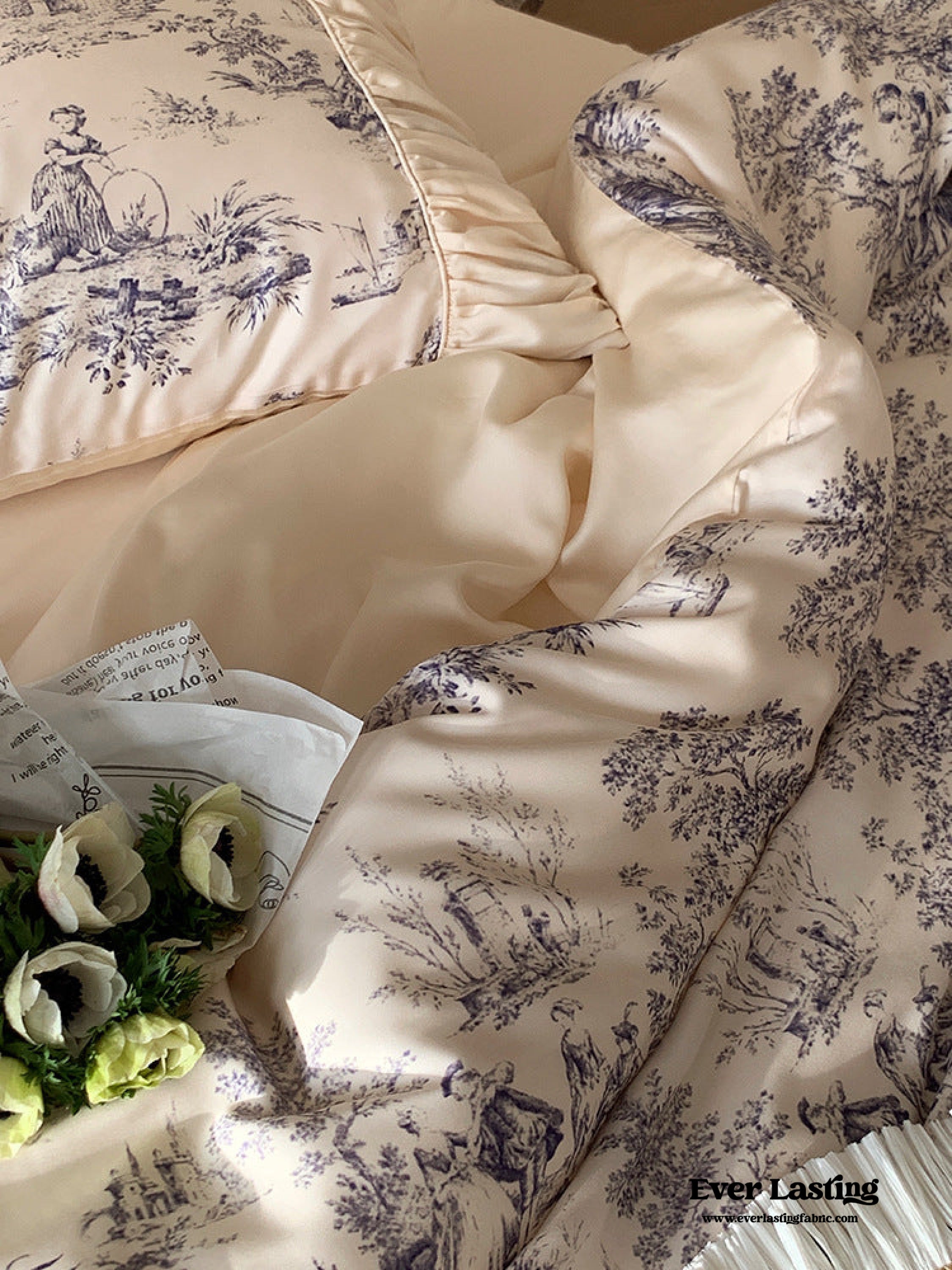 Victorian Inspired Ruffle Bedding Set - Rose Blue