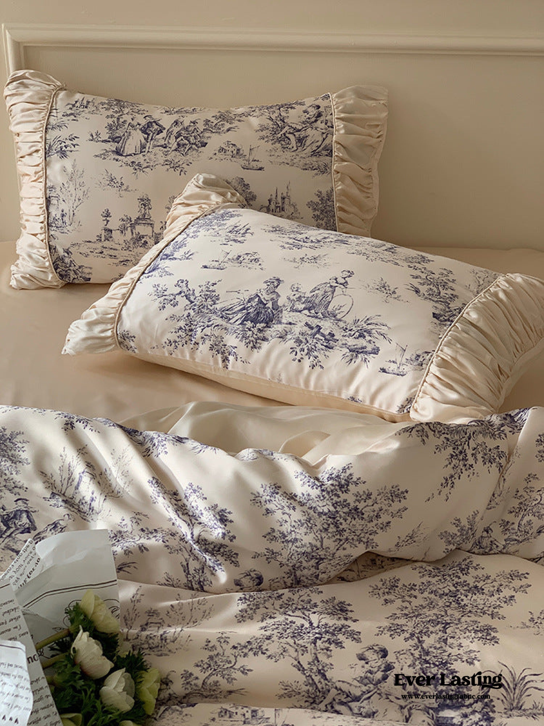 Victorian Inspired Ruffle Bedding Set - Rose Blue