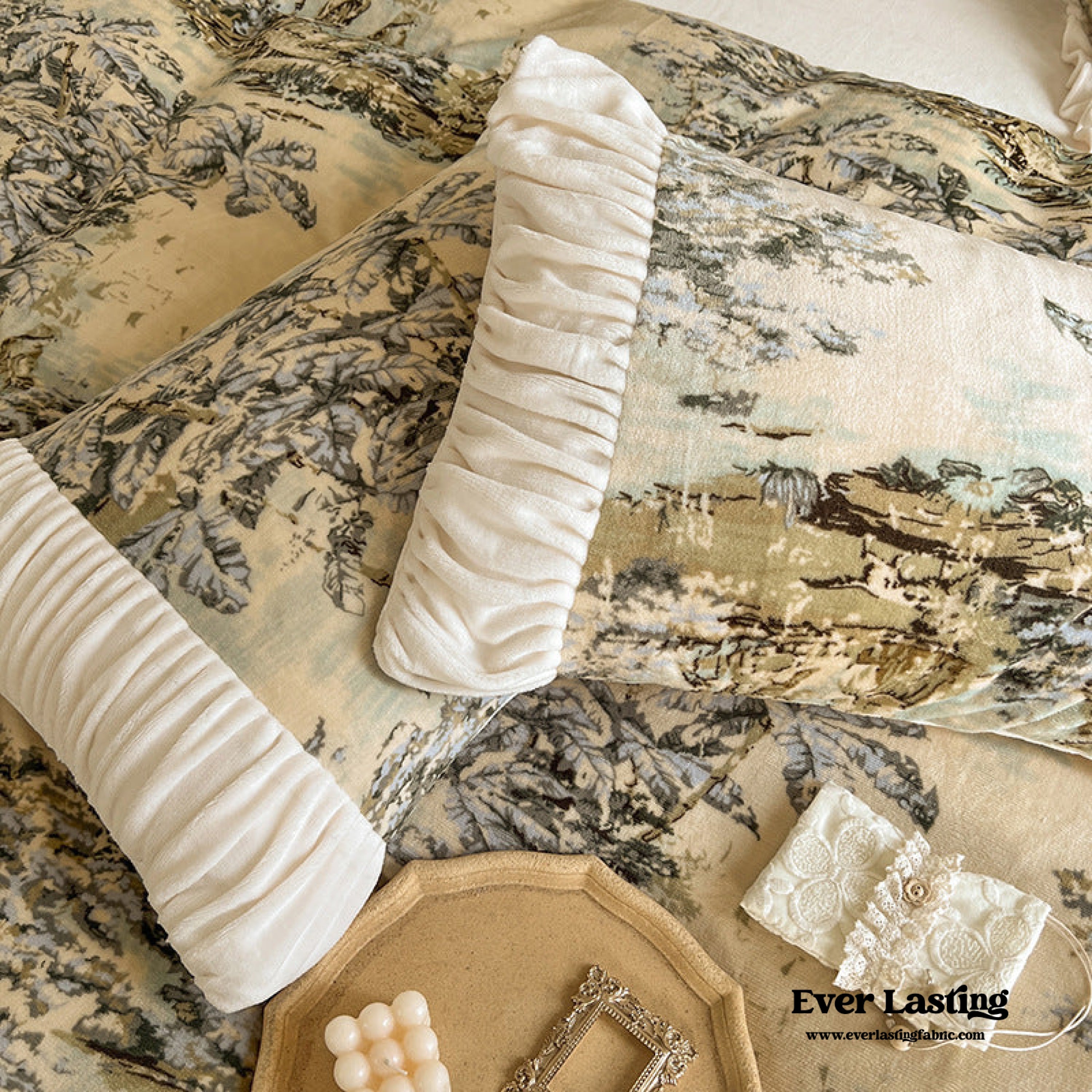 Victorian Inspired Ruffle Bedding Set - Rose Blue