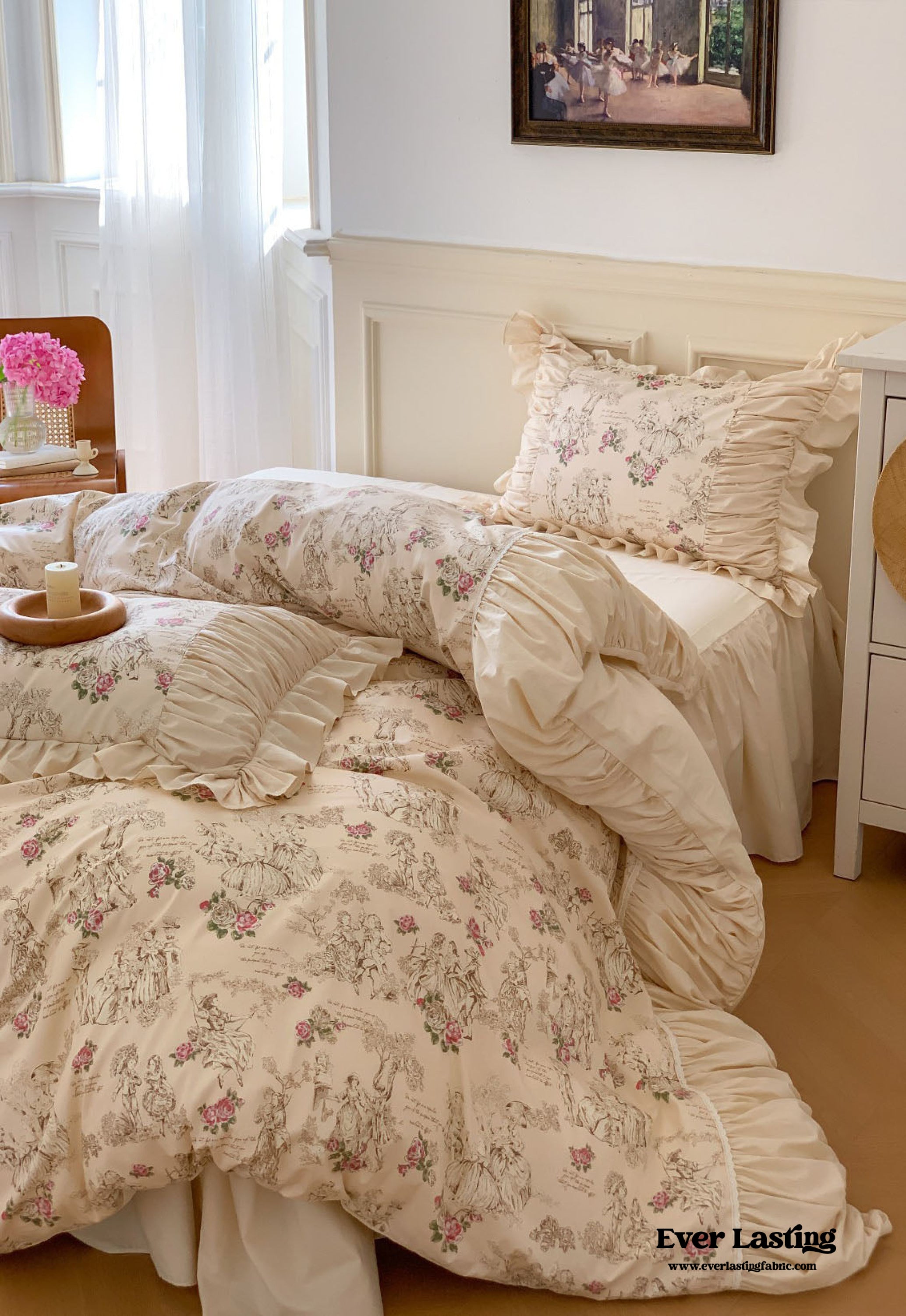 Victorian Inspired Ruffle Bedding Set - Rose Blue