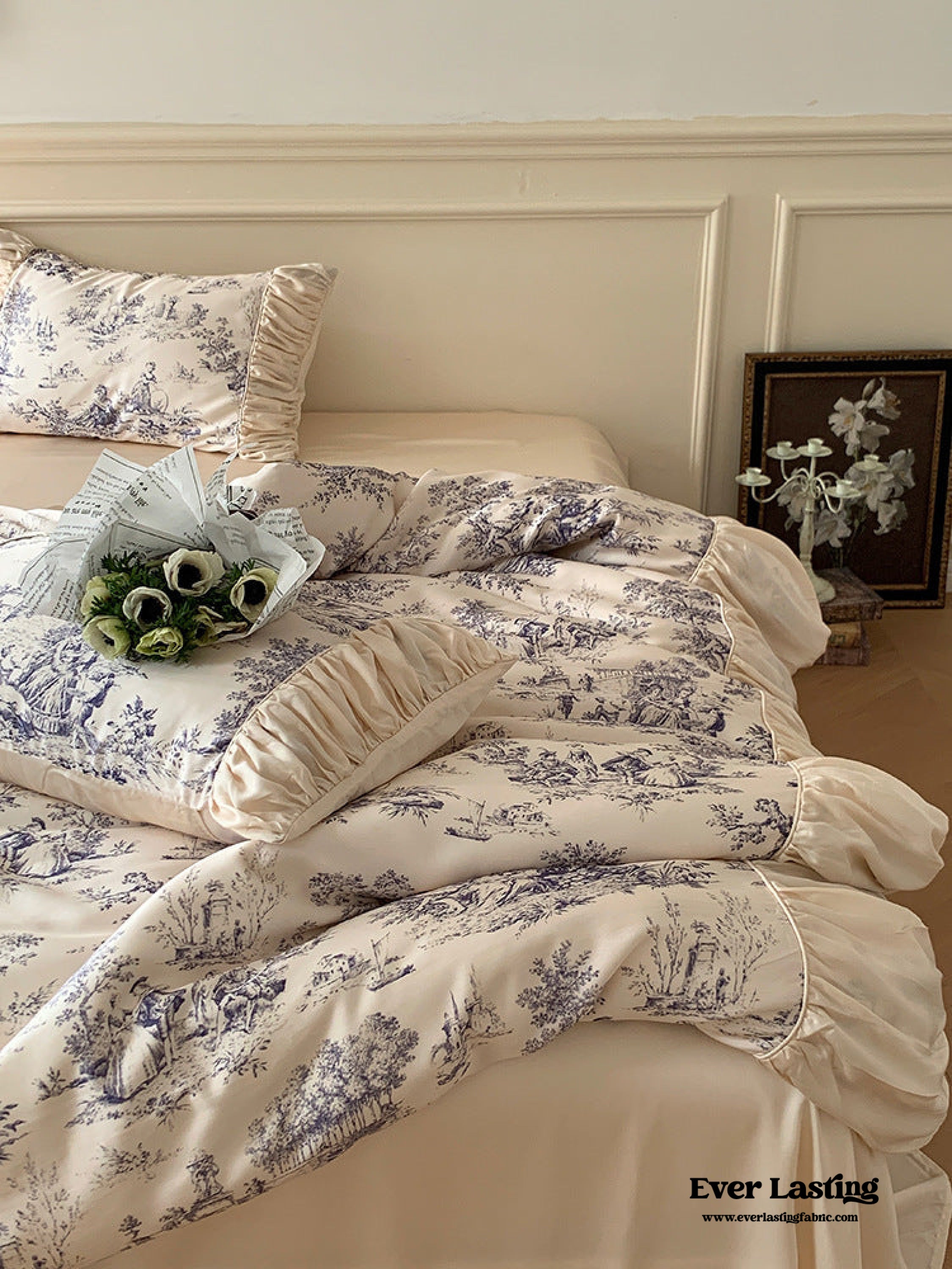 Victorian Inspired Ruffle Bedding Set - Rose Blue