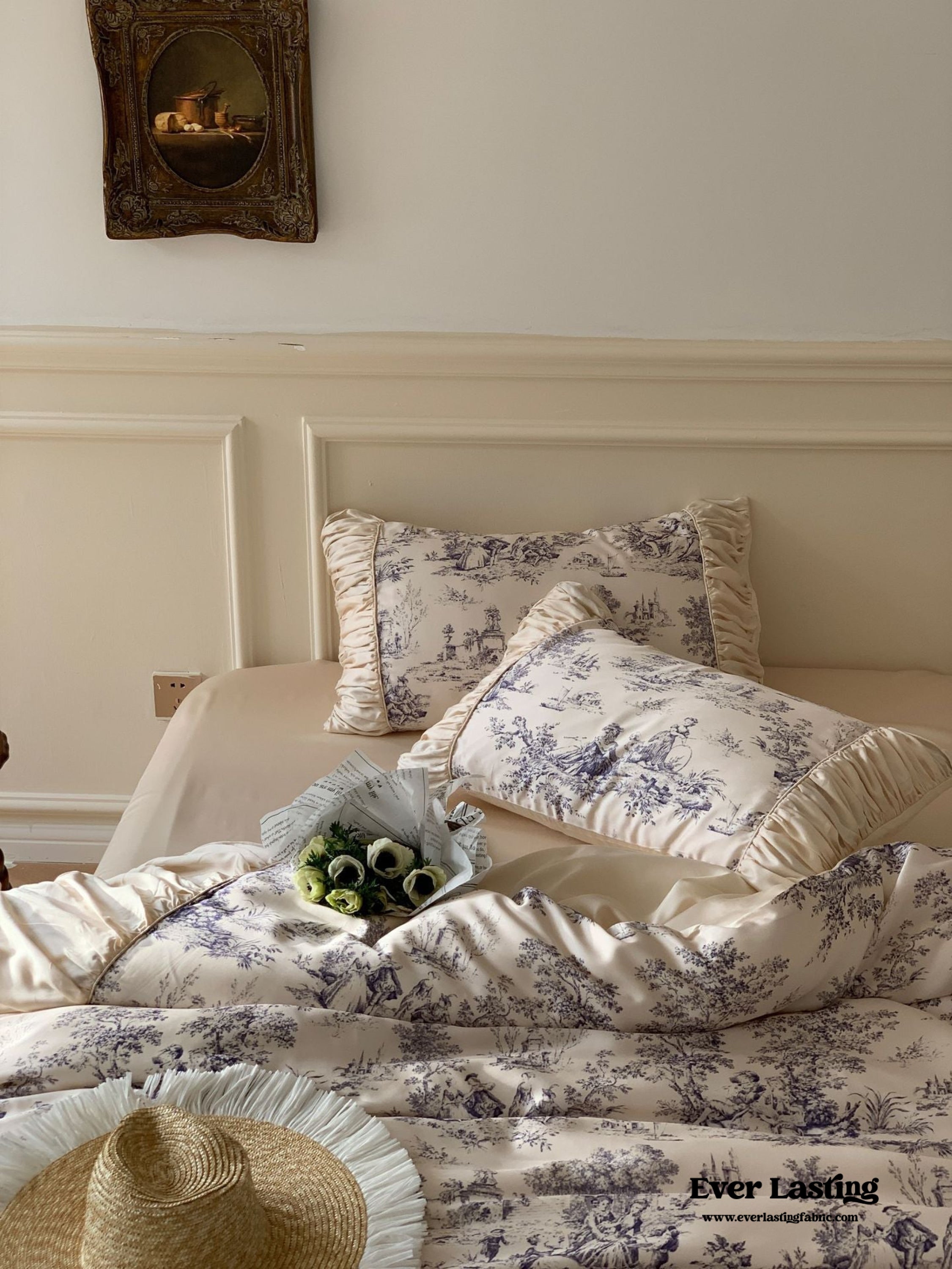 Victorian Inspired Ruffle Bedding Set - Rose Blue