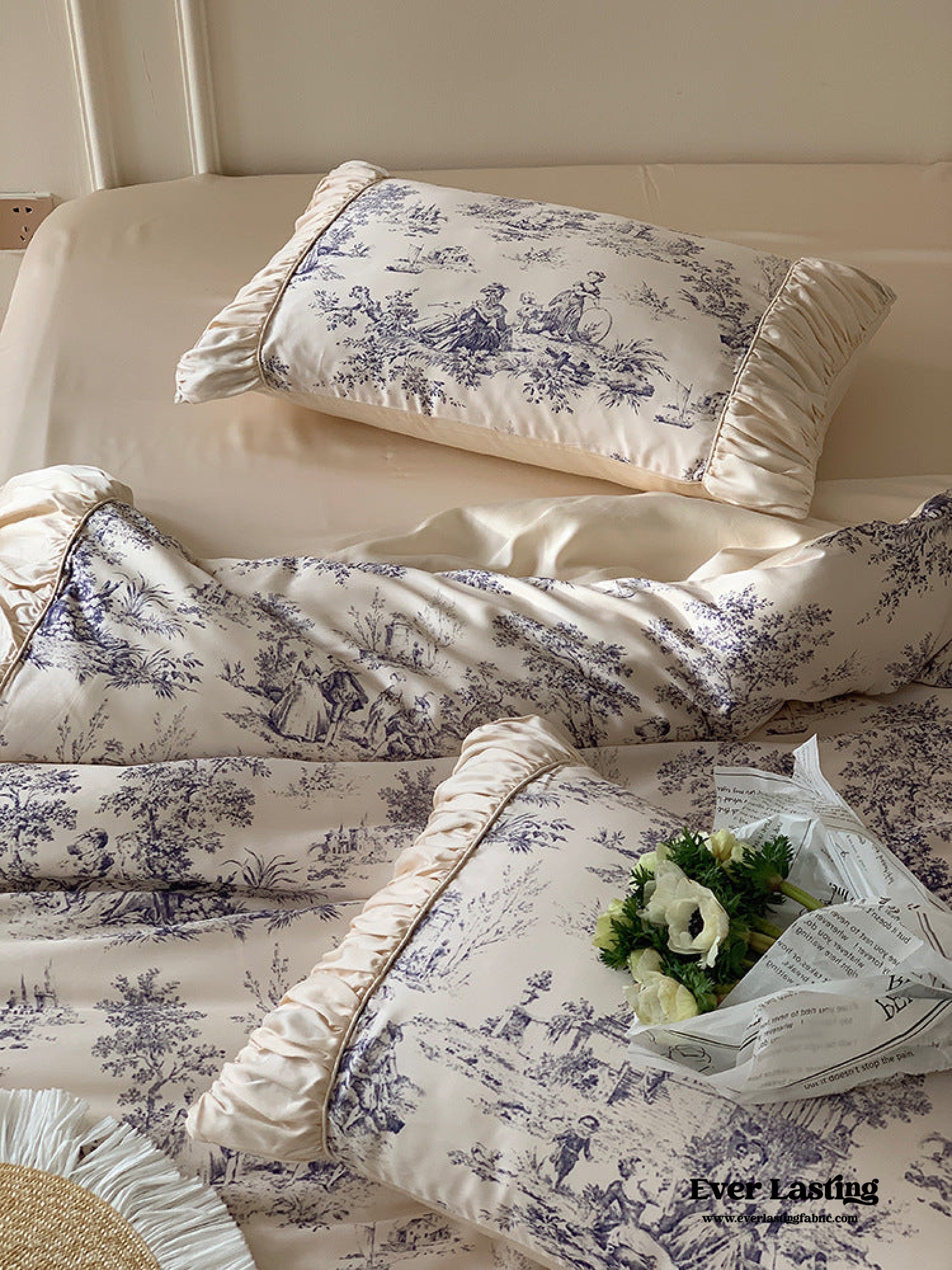Victorian Inspired Ruffle Bedding Set - Rose Blue