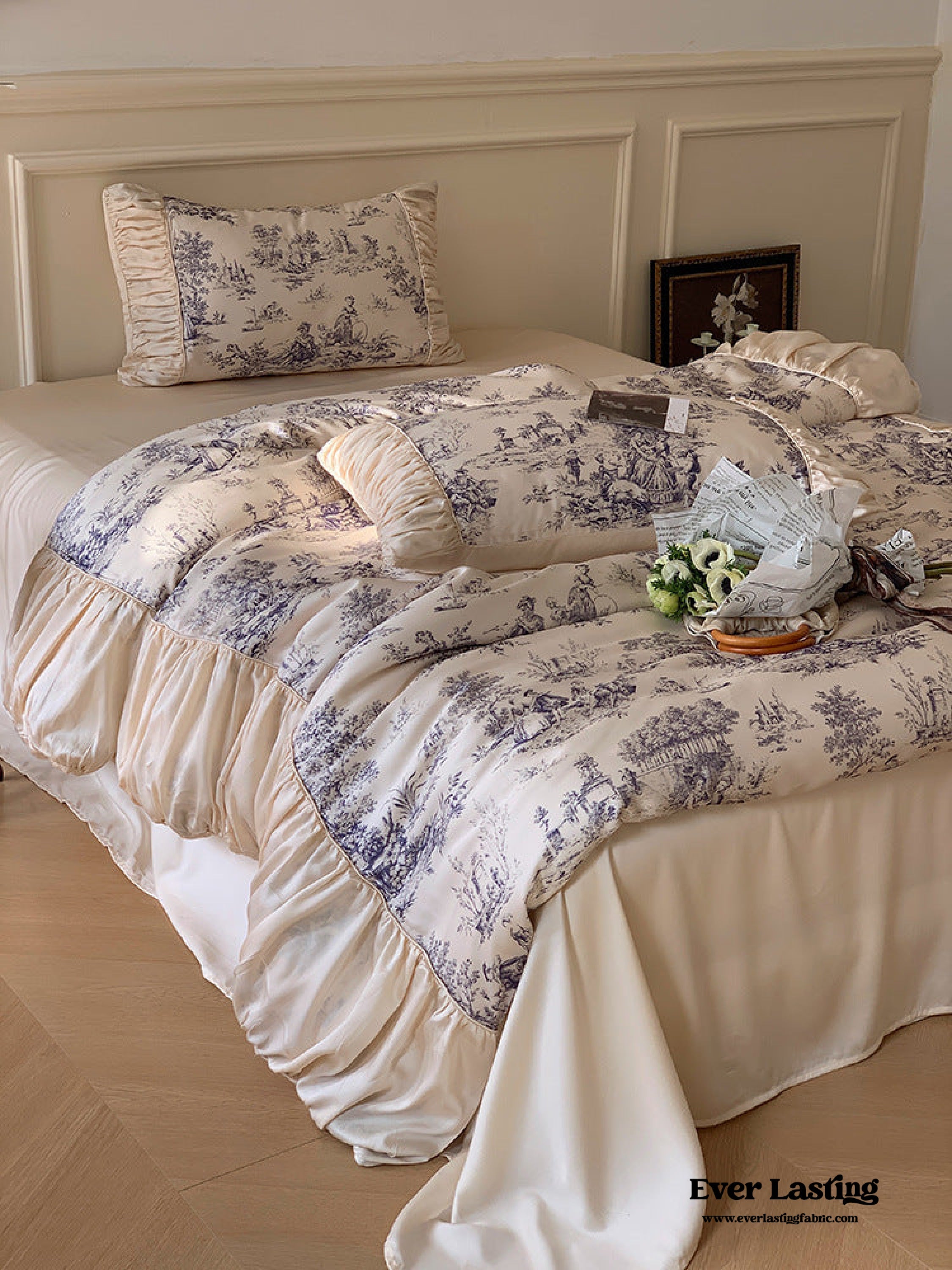 Victorian Inspired Ruffle Bedding Set - Rose Blue
